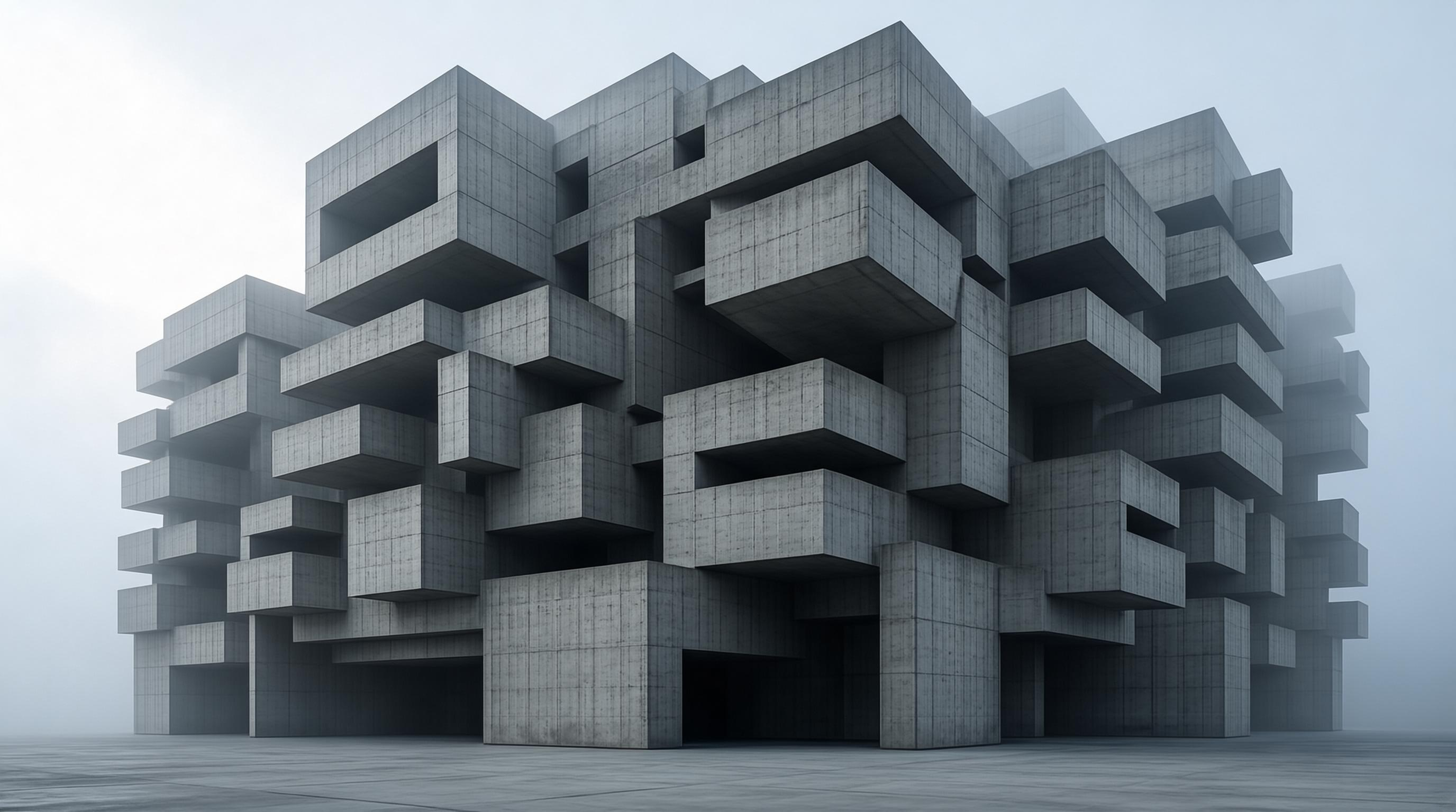 Stacked Brutalist Concrete Blocks