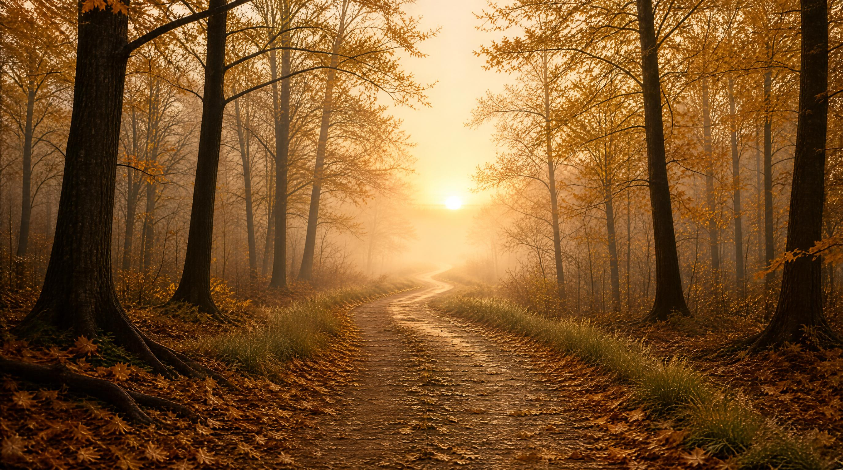 Golden Path in Misty Forest