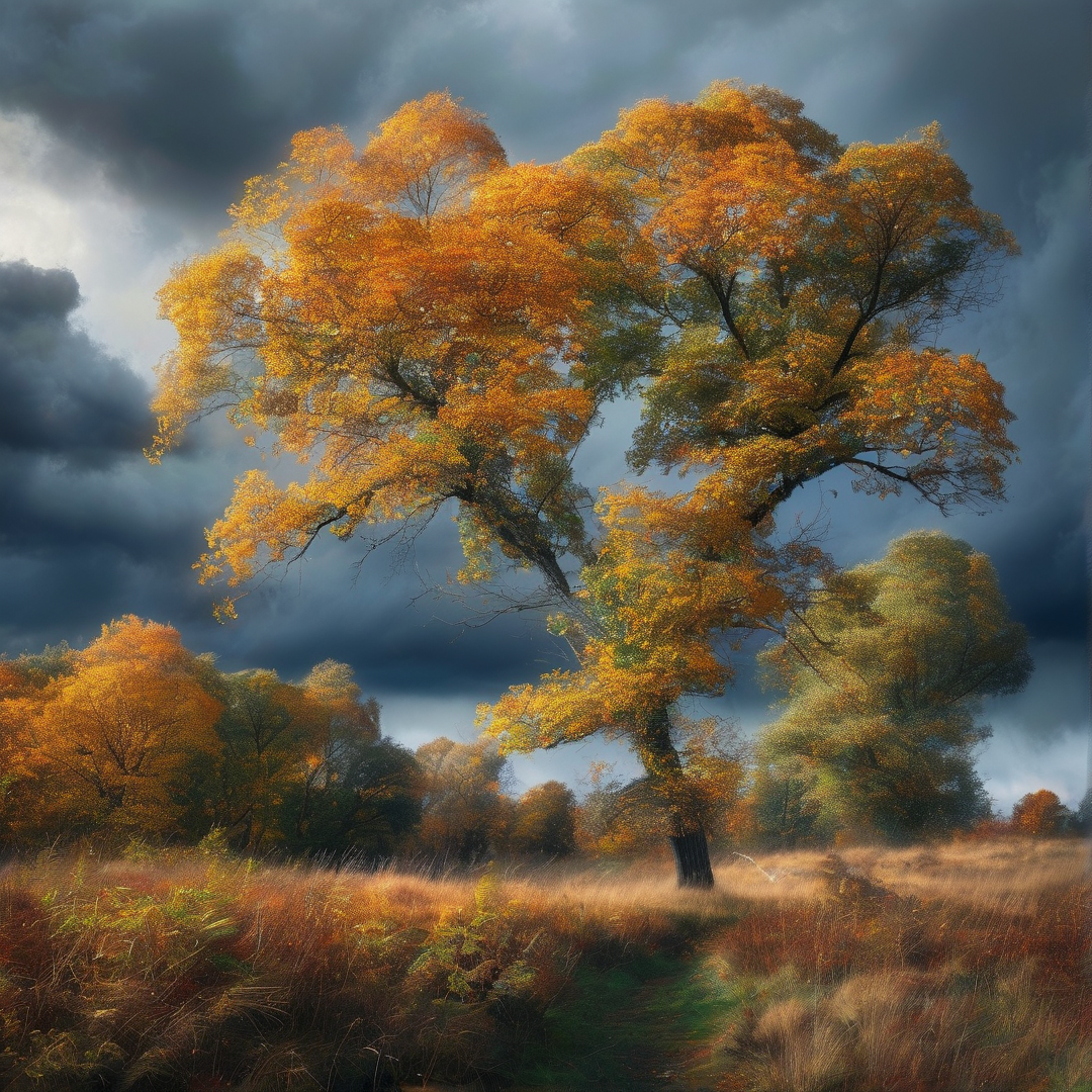 Golden Tree in Autumn Storm