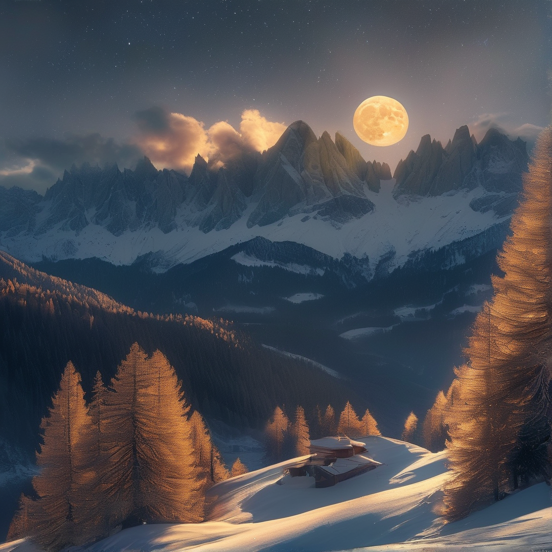 Moonlit Alpine Landscape
