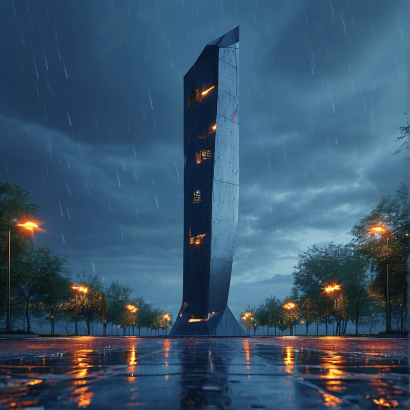 Tall Building in the Rain