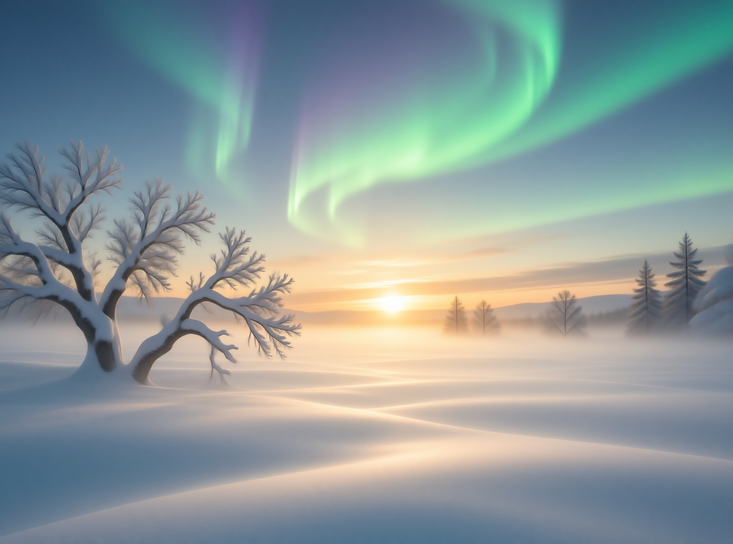 Aurora Over Winter Sunrise