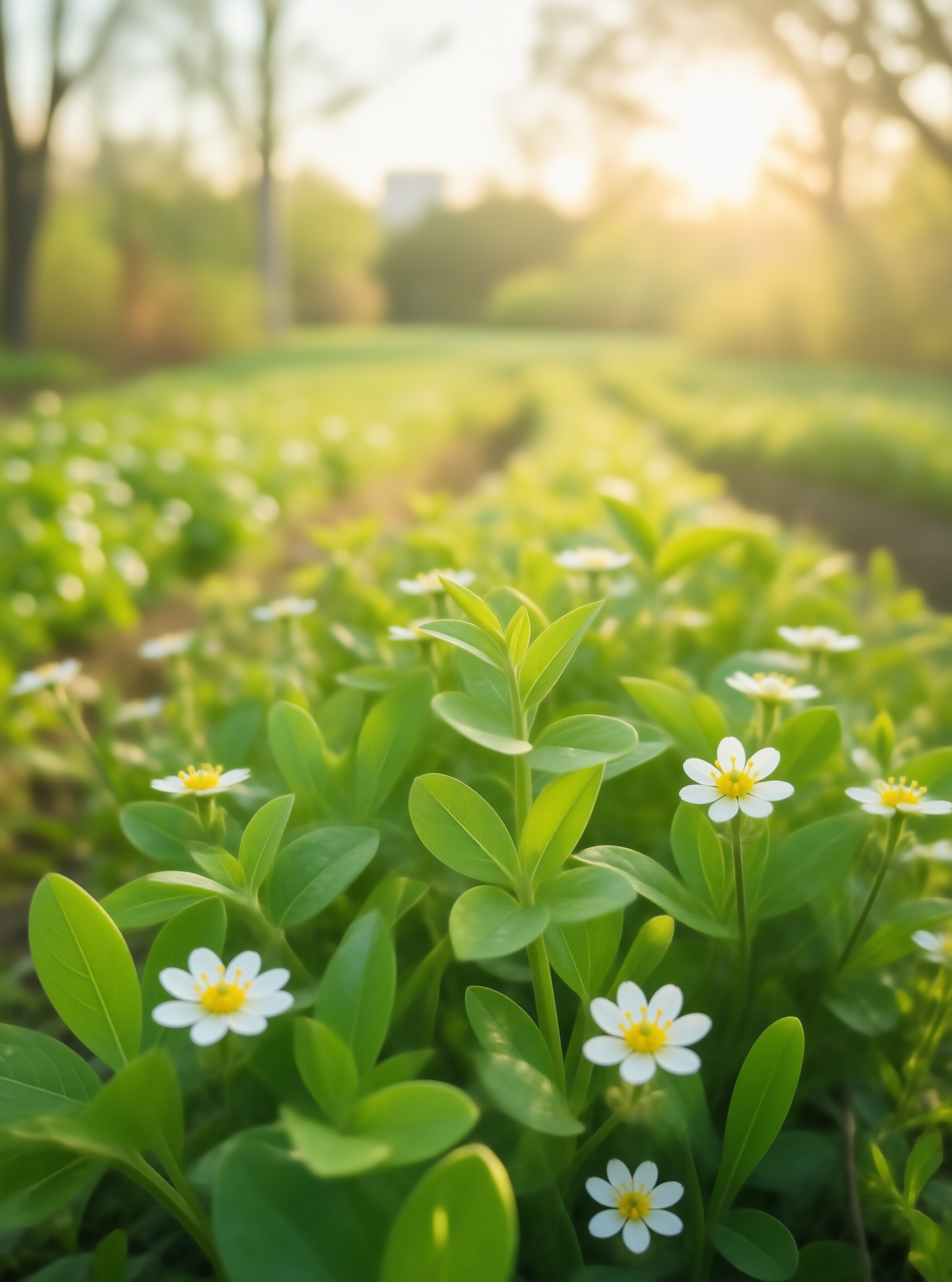 White Daisies in Morning Garden
