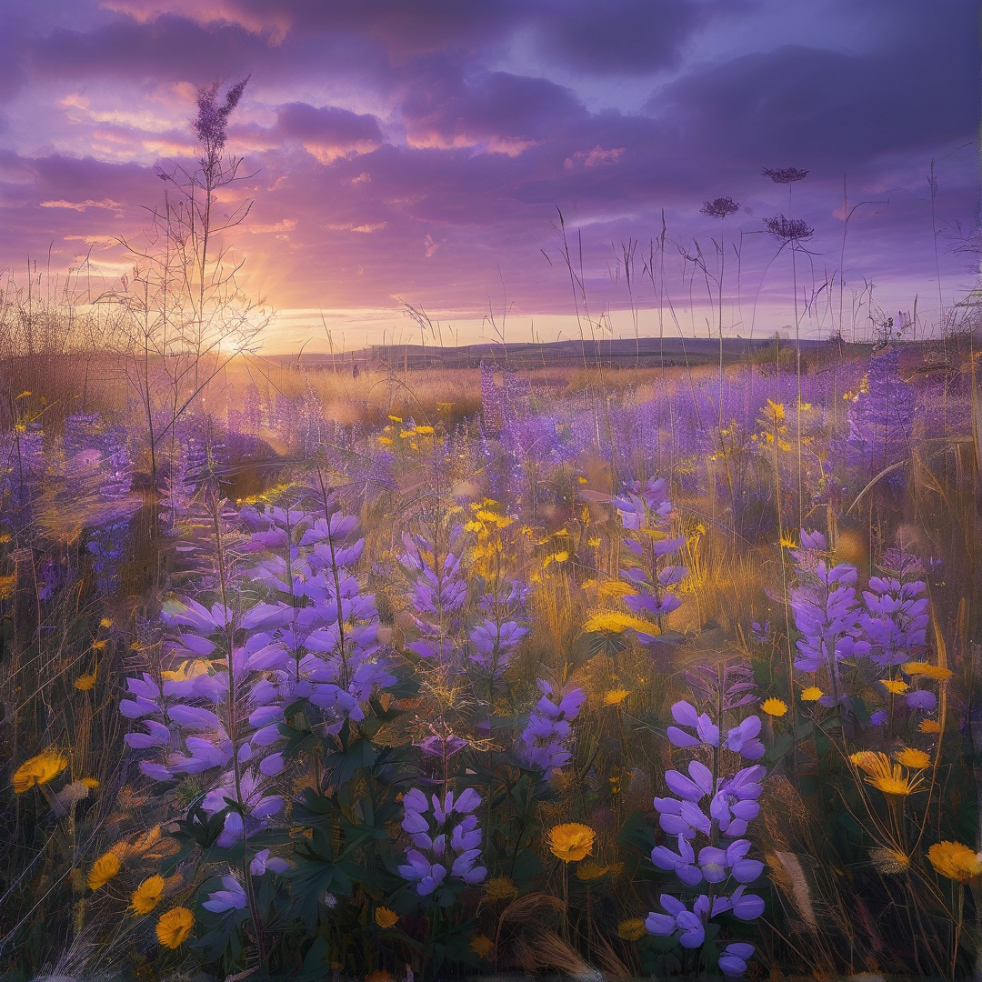 Purple Flower Field at Sunset