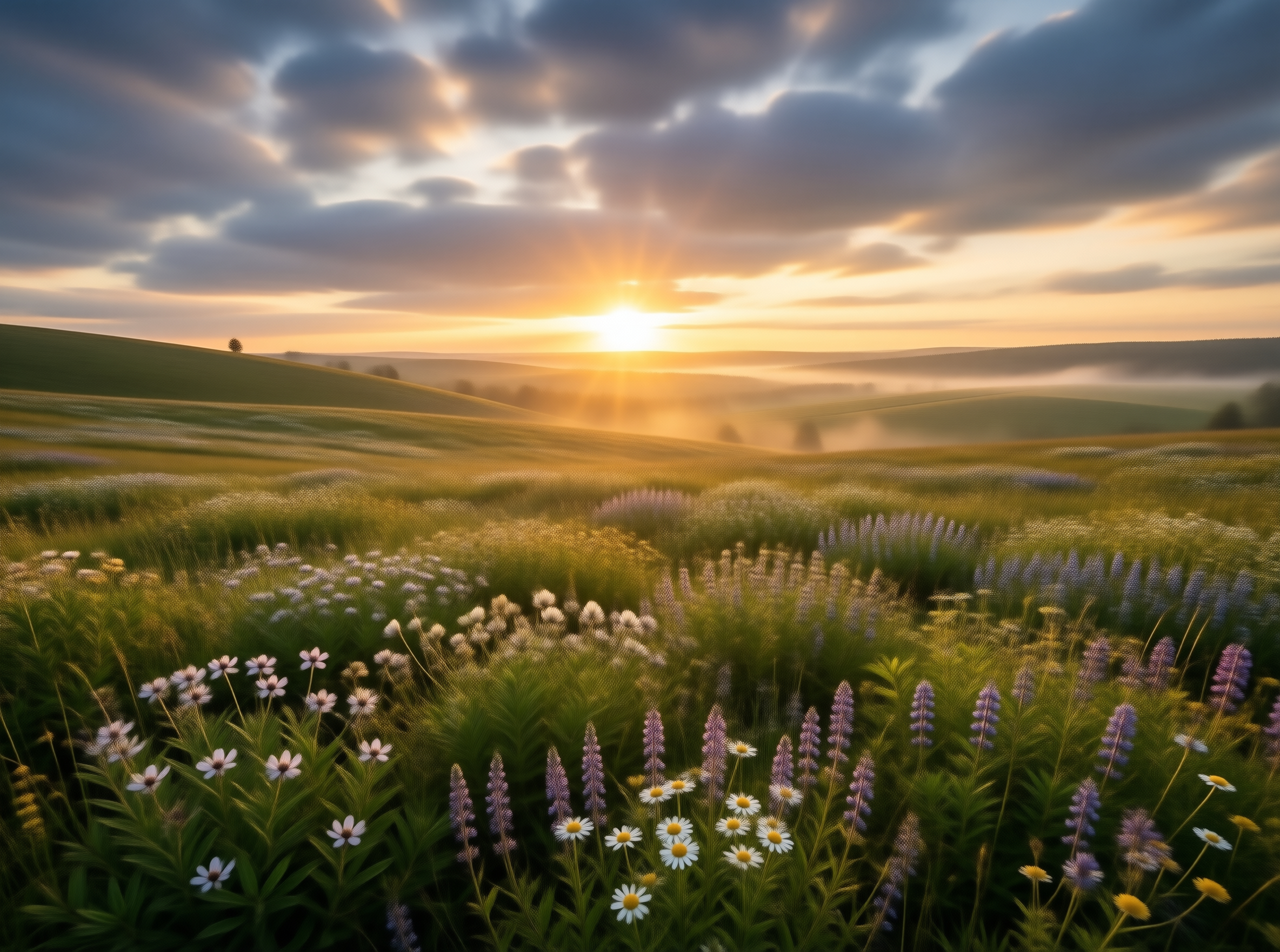 Sunrise Over Wildflower Meadow