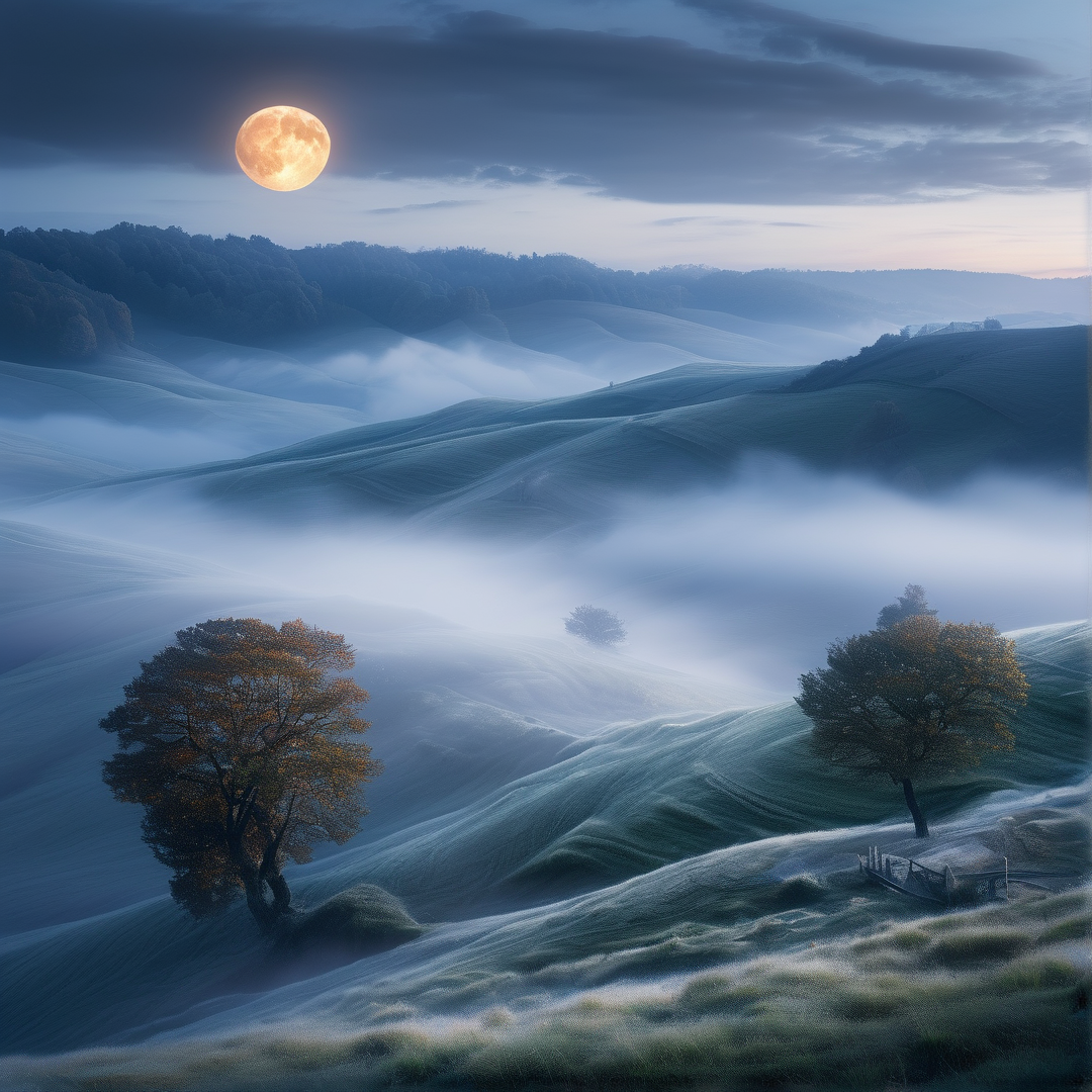 Moonlit Misty Hills