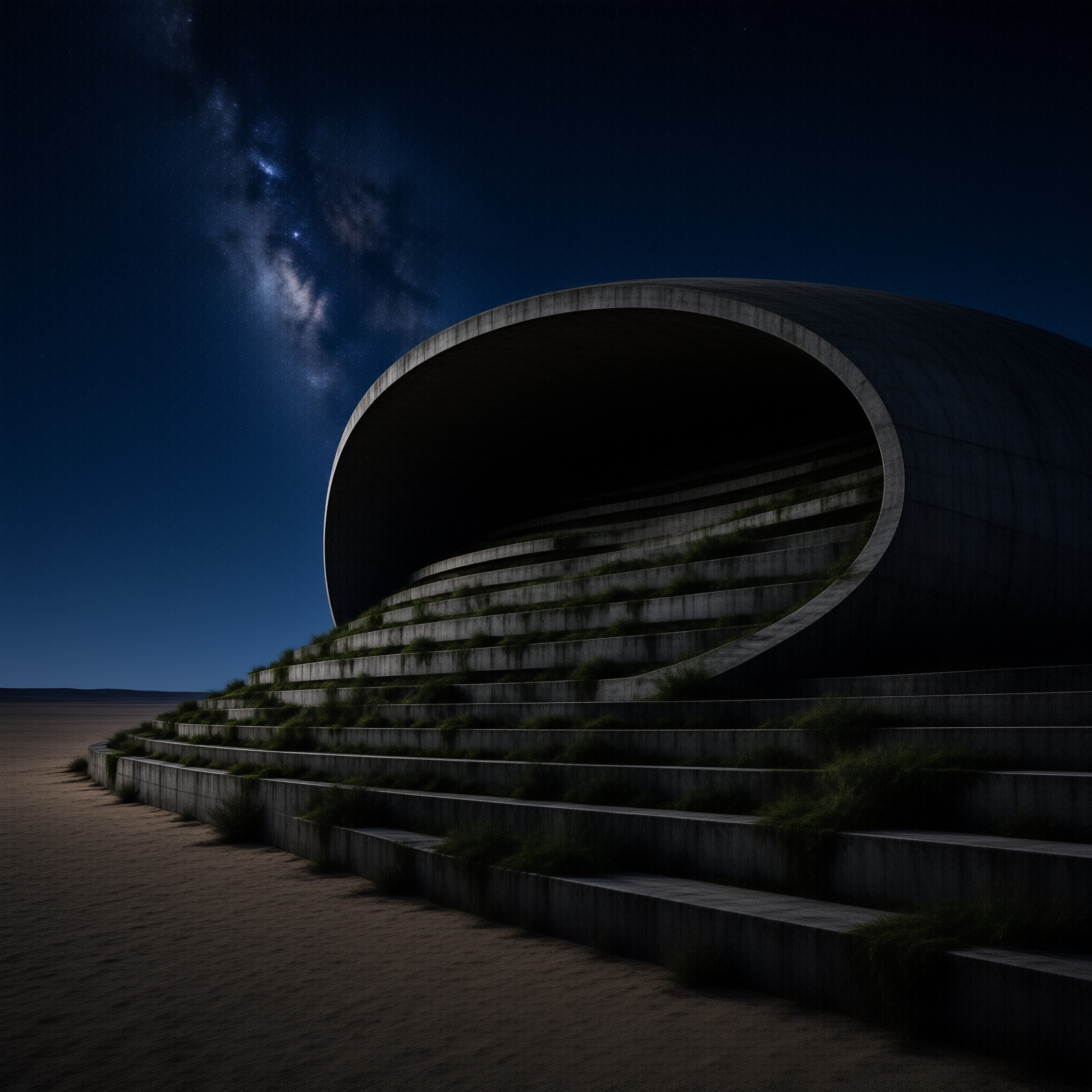 Concrete Amphitheater in Starlit Desert