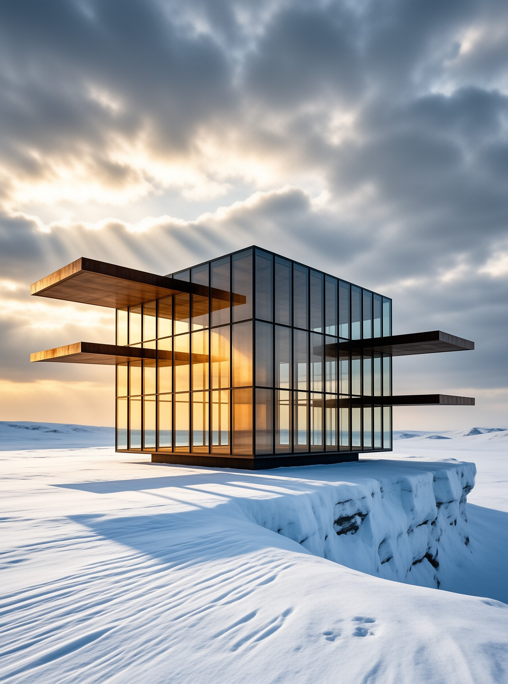 Modern Glass Cabin in Snow