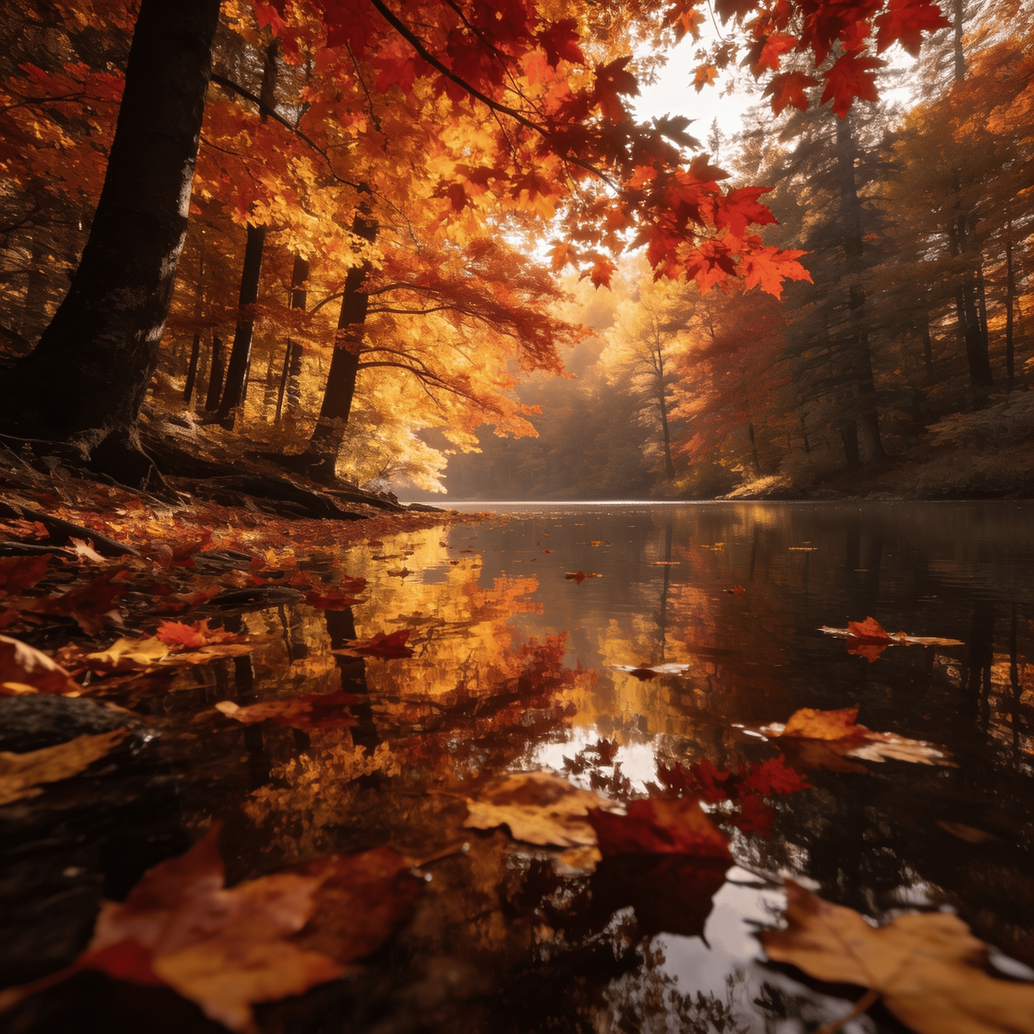 Fallen Leaves in Golden Hour Light