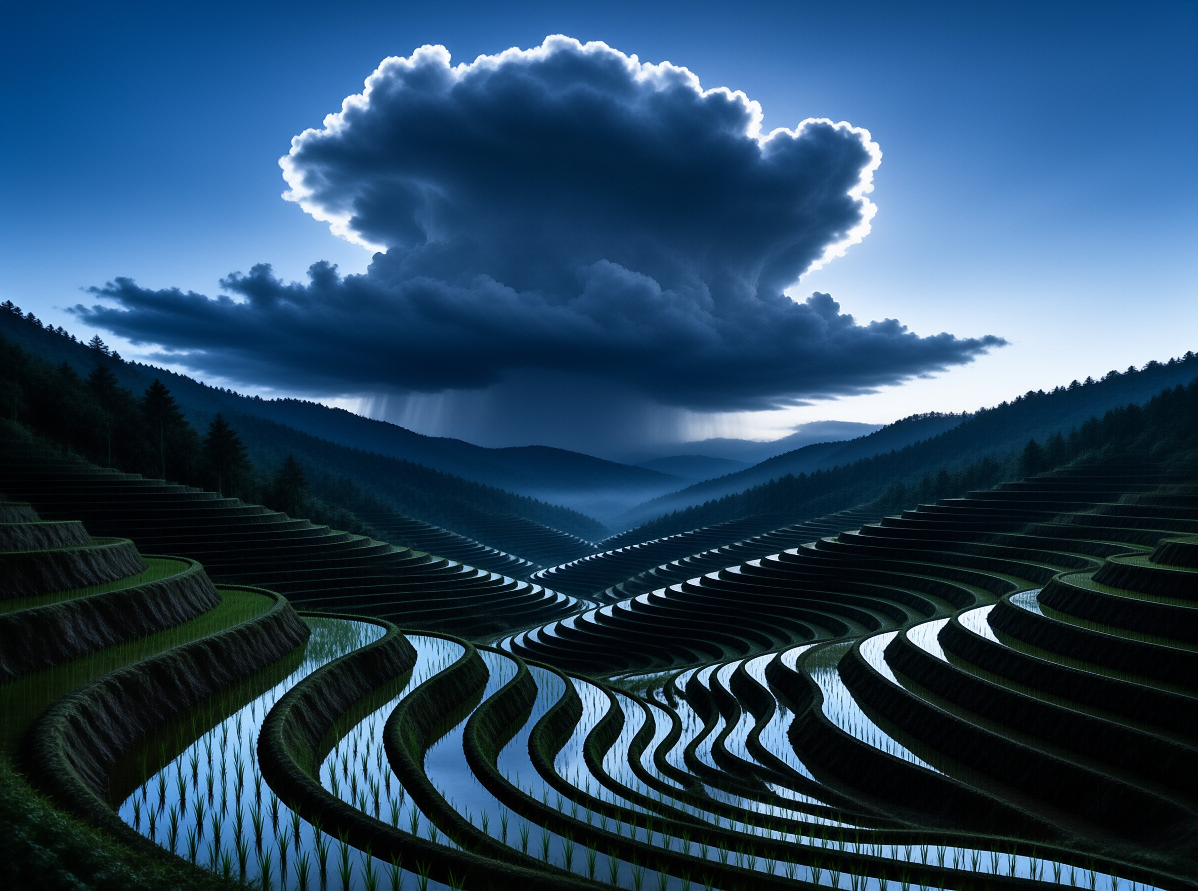 Dramatic Sky Over Rice Fields