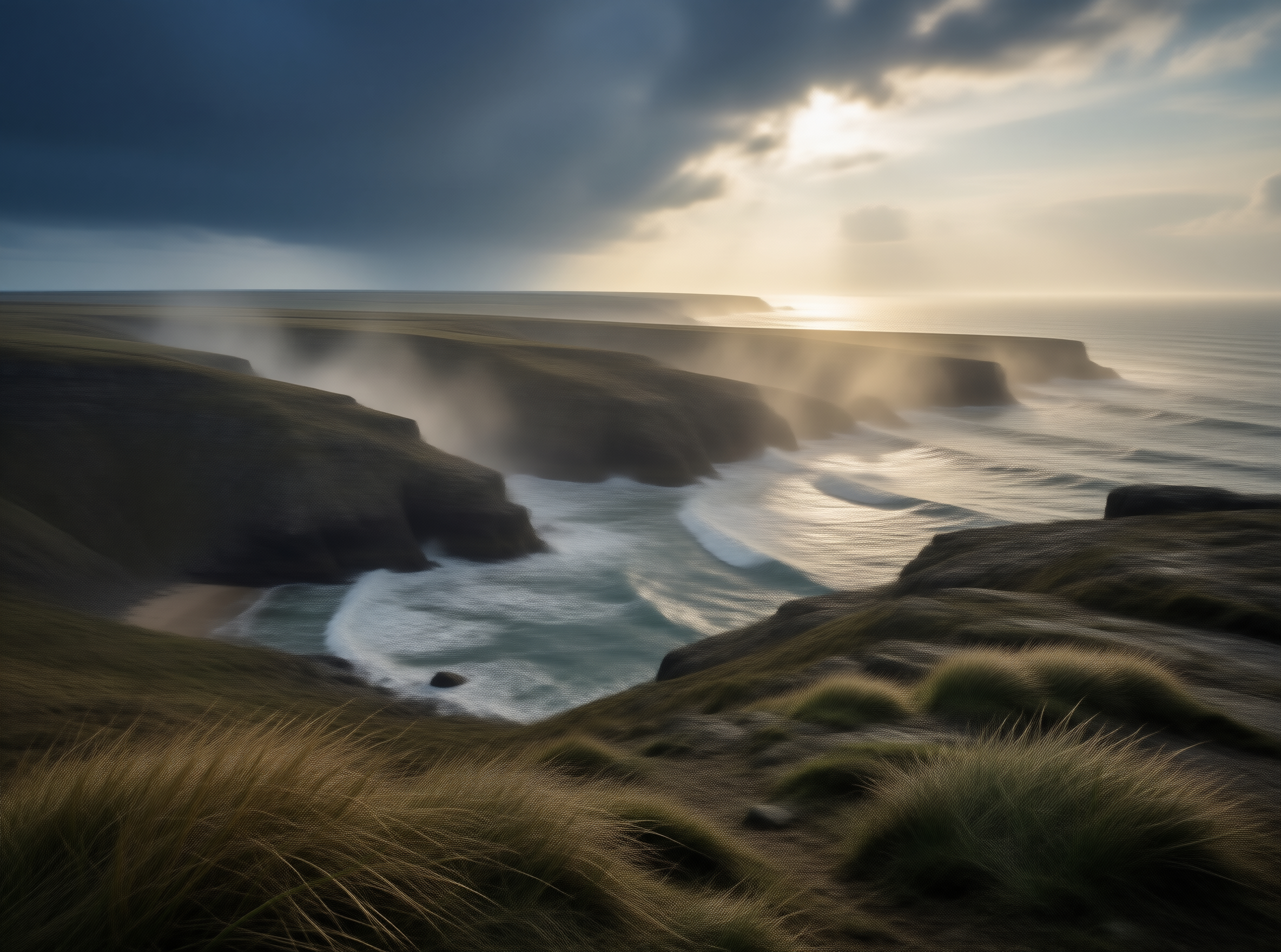 Sunlight Over Coastal Cliffs