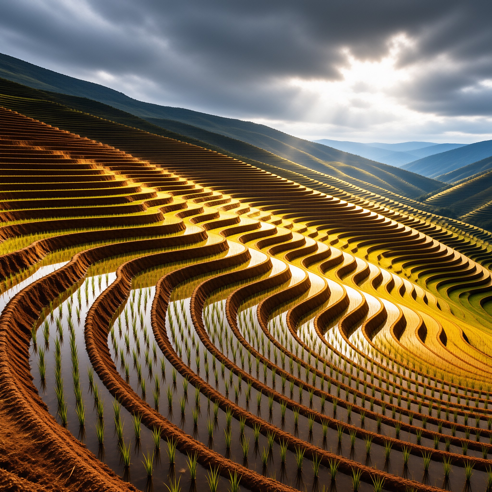 Sunlit Terraced Fields