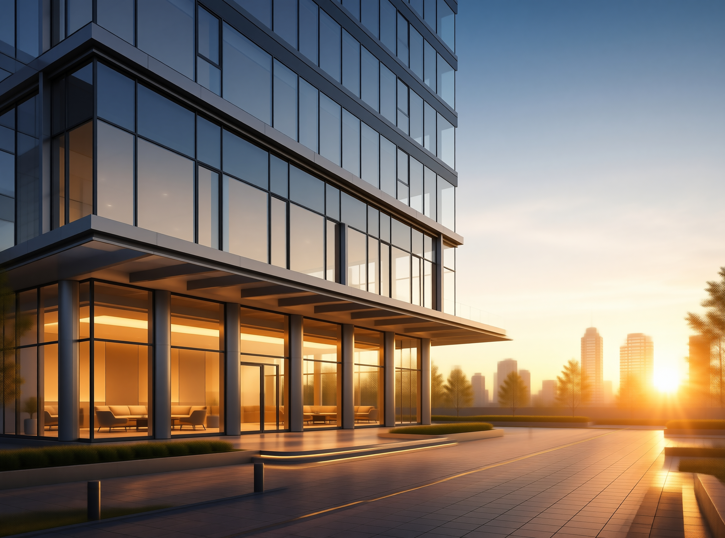 Modern Office Building at Sunset