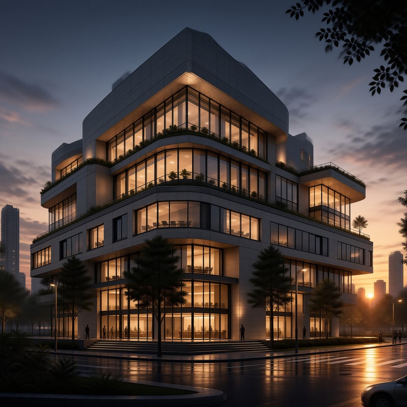 Modern Glass Building at Dusk