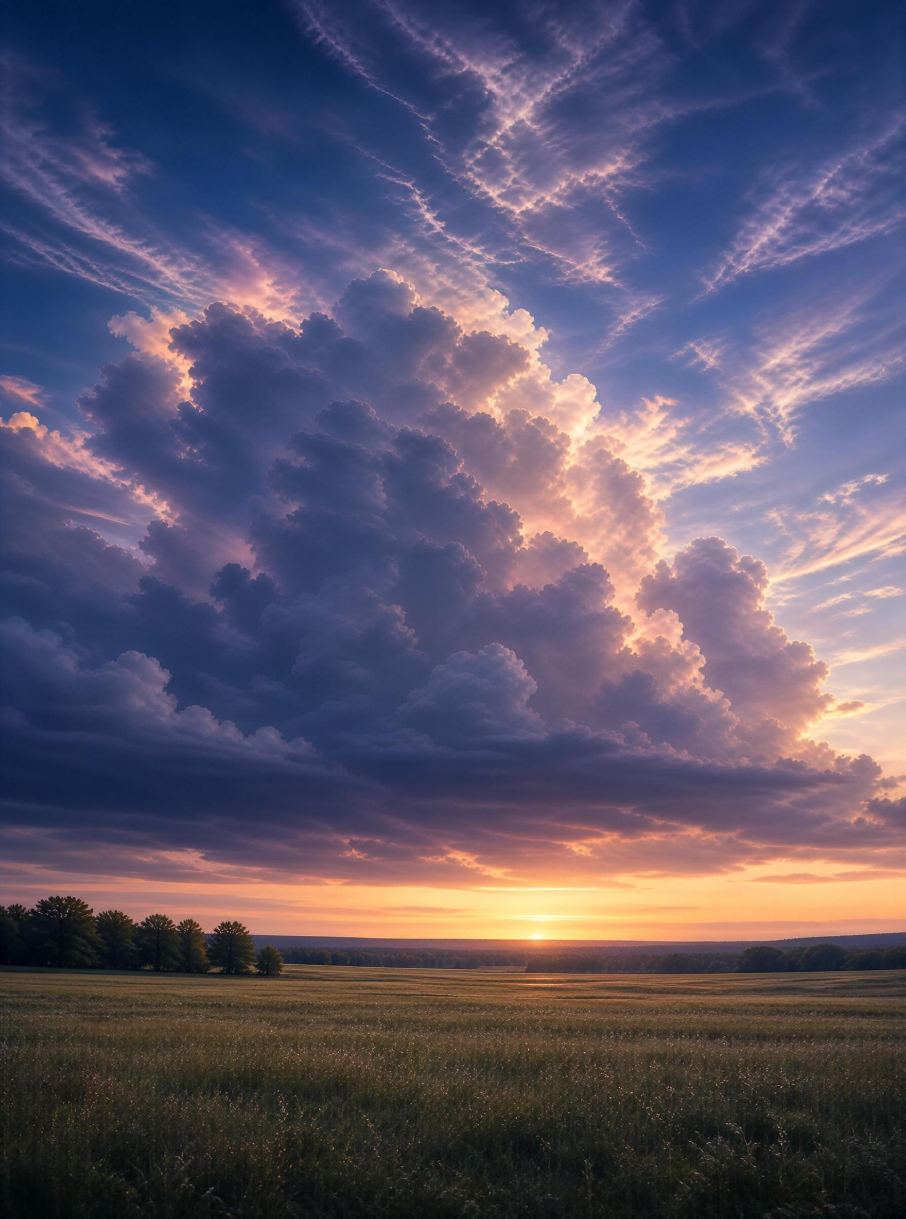 Sunset Over Field with Clouds