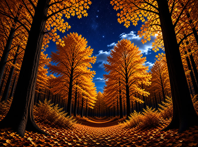 Autumn Forest Night Path