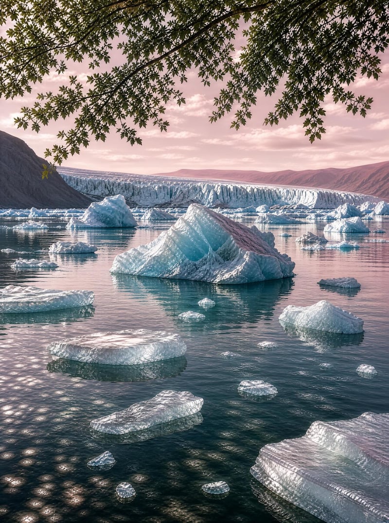 Glacier and Icebergs at Sunset
