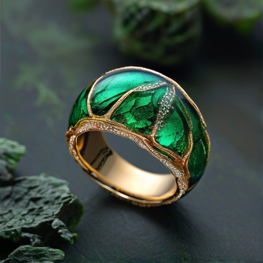 Green Cabochon Gold Ring