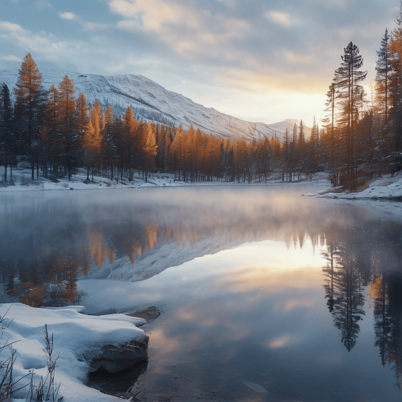 Winter Mountain Lake Reflection