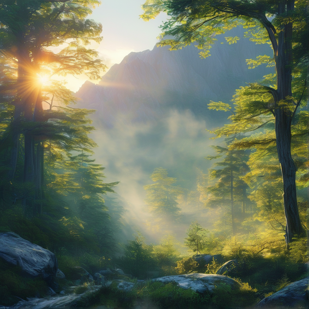 Sunlit Misty Forest