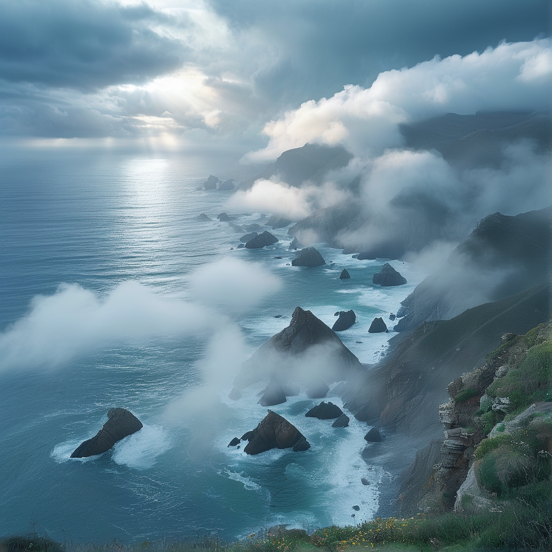 Misty Coastal Landscape