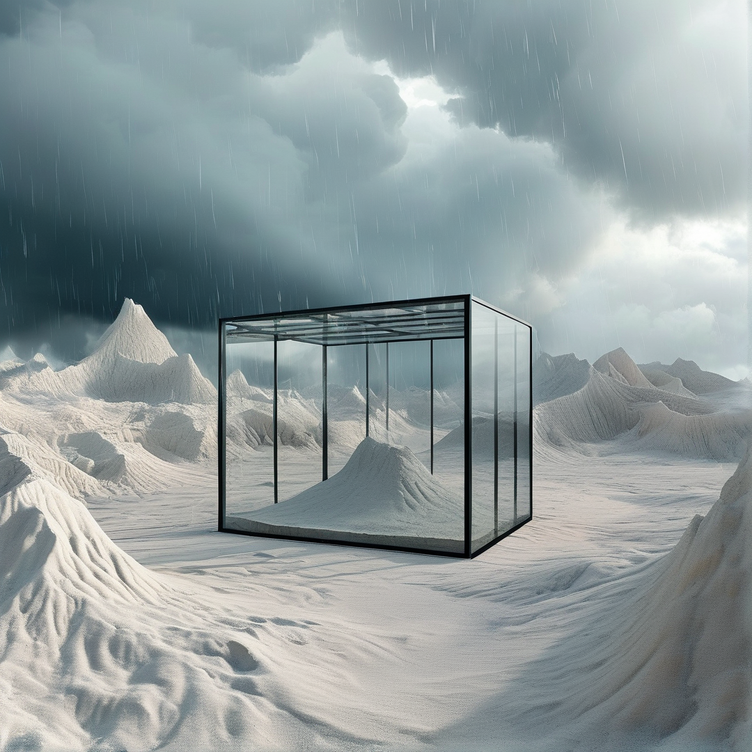 Glass Cube in Snowy Landscape