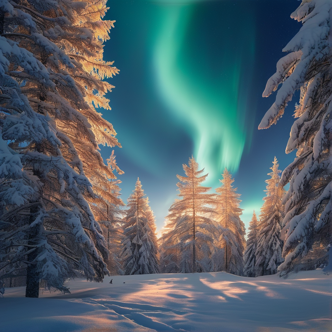 Aurora Above Snowy Forest