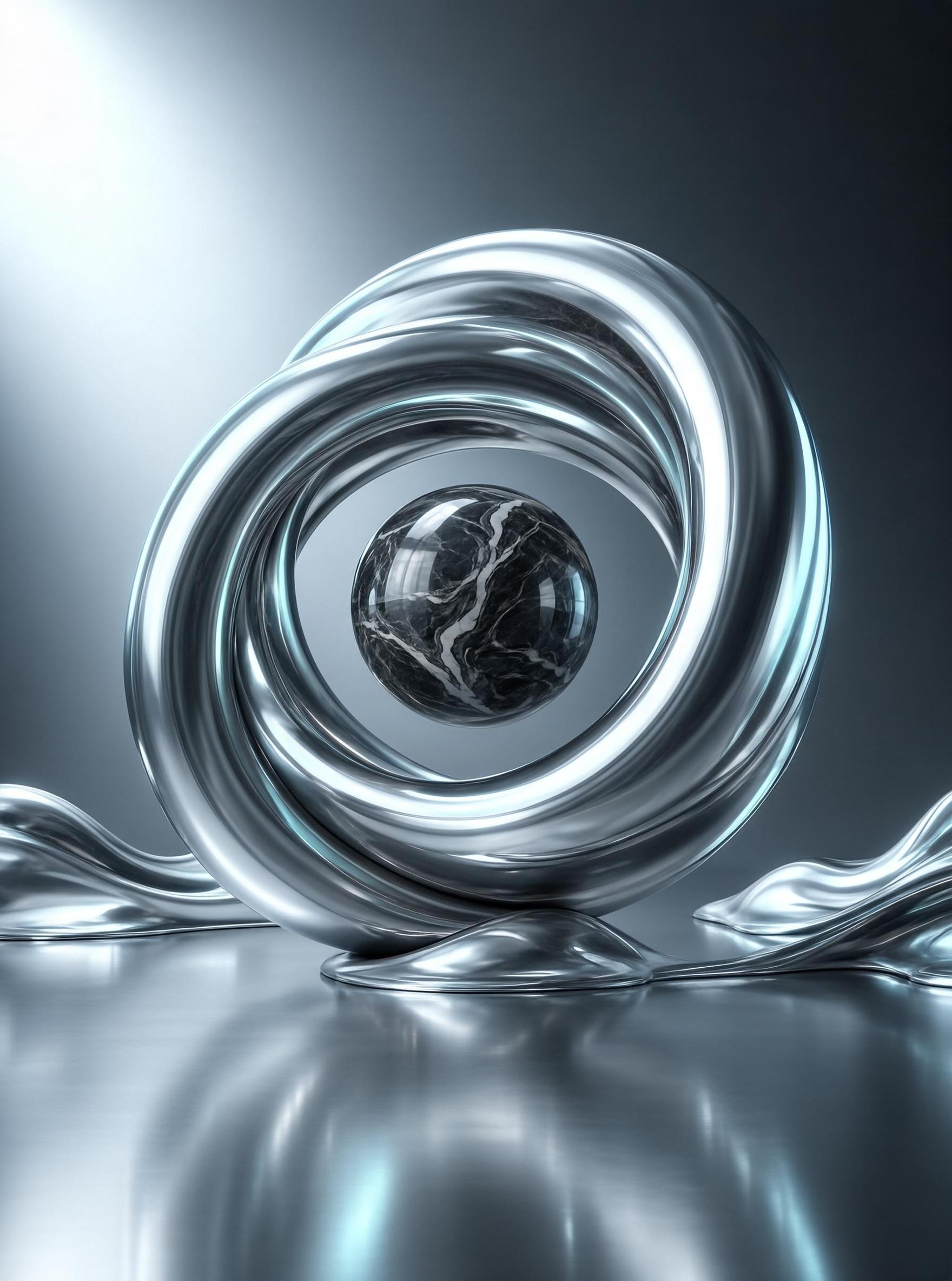 Metallic Sculpture with Marble Sphere