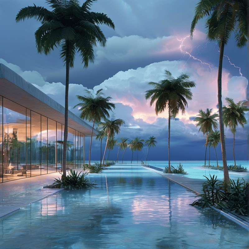 Stormy Tropical Resort Scene