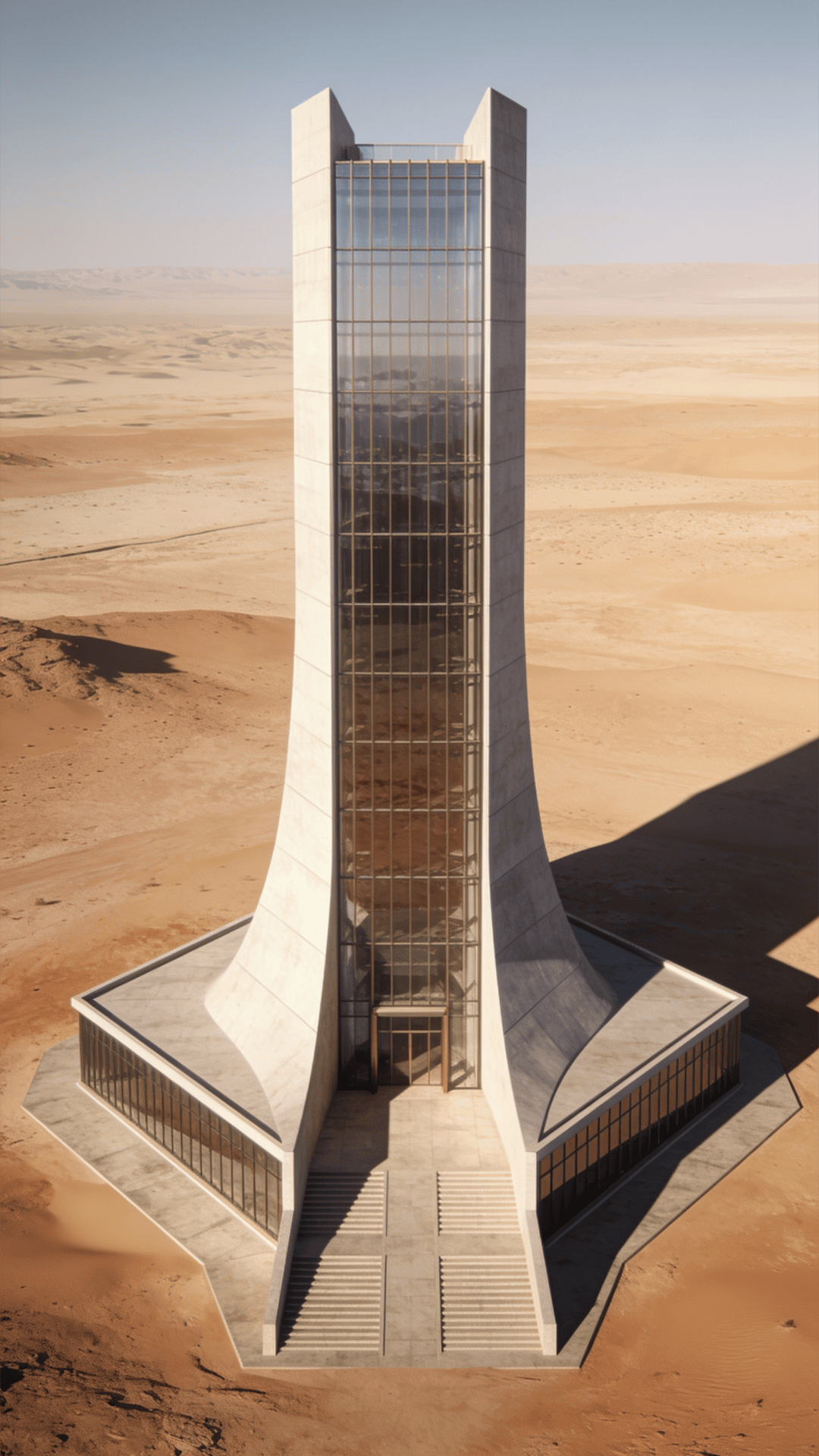 Tower with Glass Curtain Wall — Desert Plain