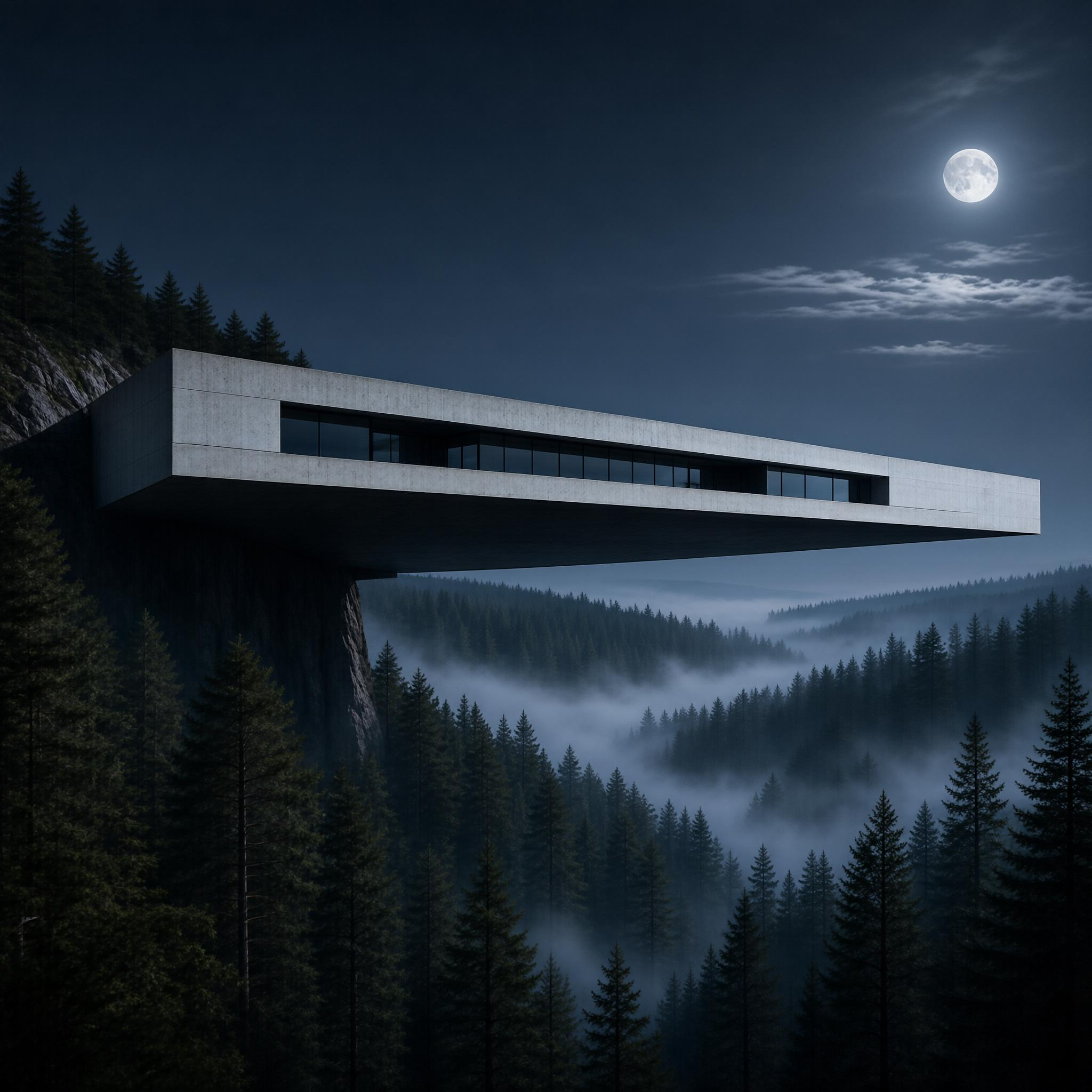 Modern Cliff House at Night