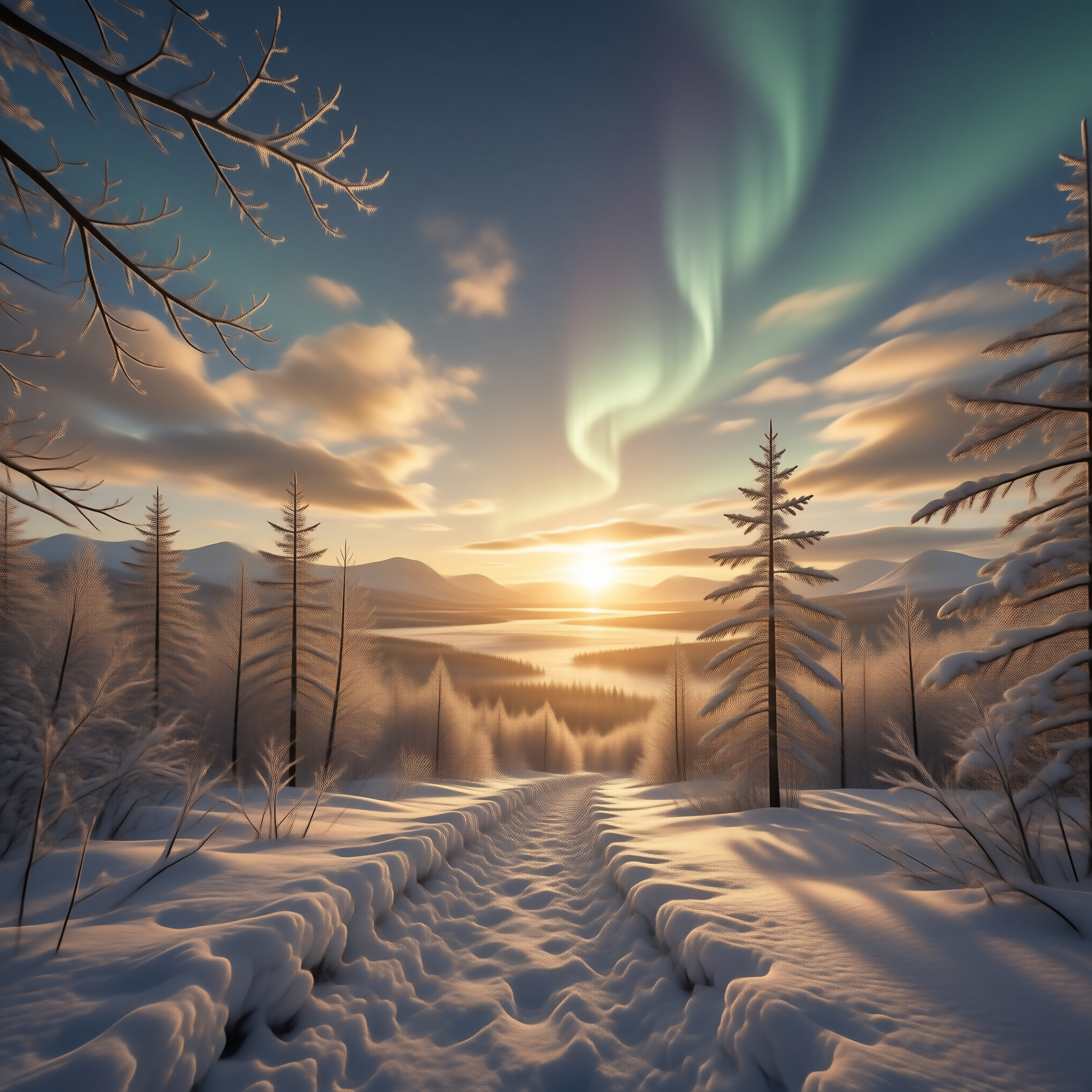 Winter Landscape with Aurora