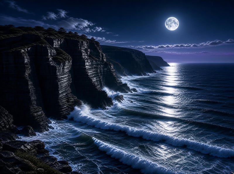 Moonlit Coastal Cliffs