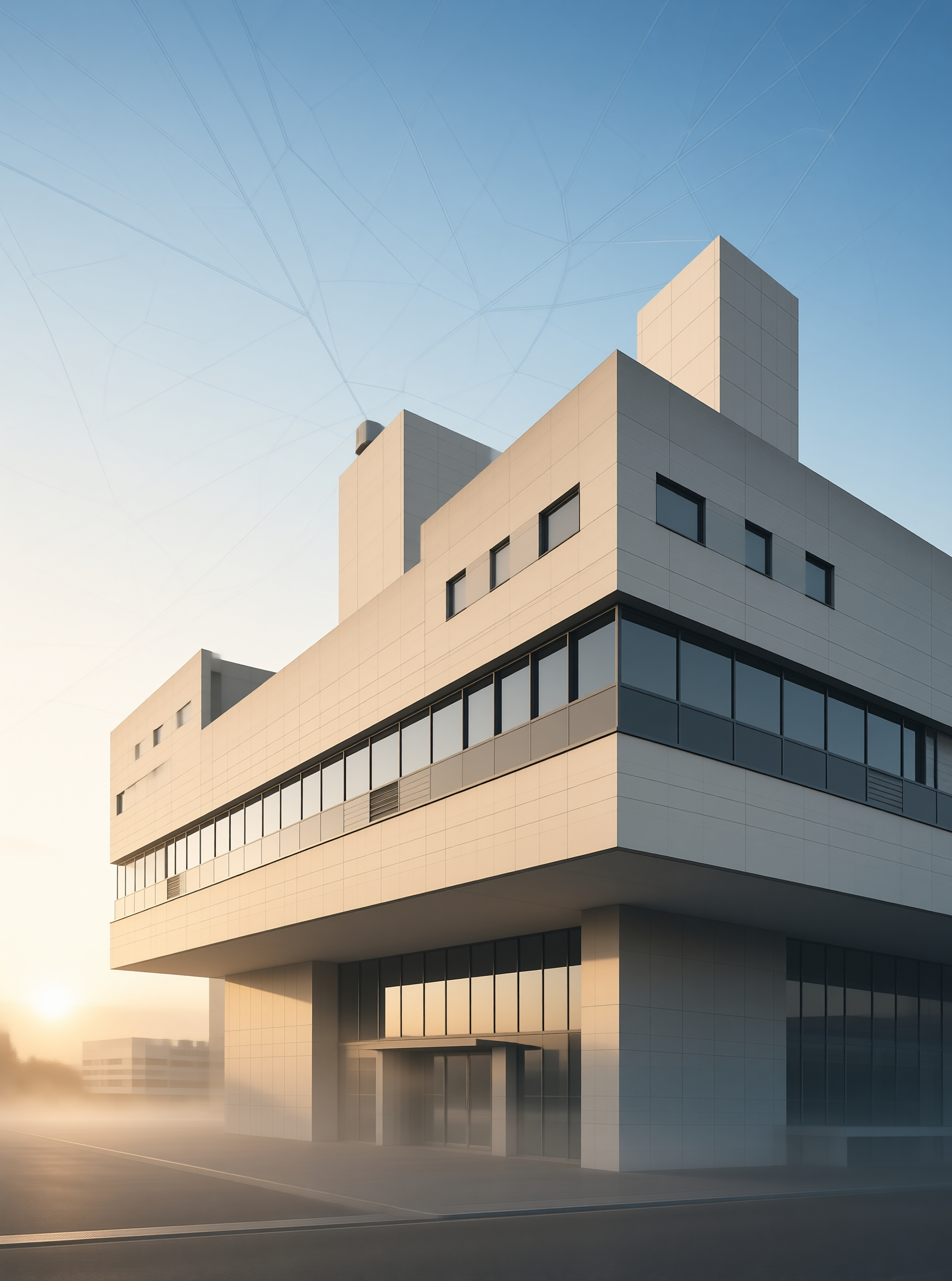 Concrete Pavilion in Morning Mist