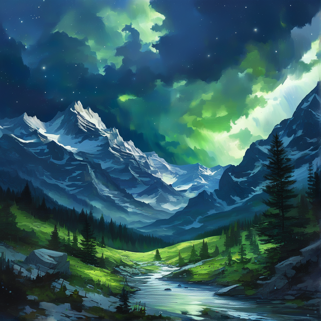 Aurora Borealis Over Mountains