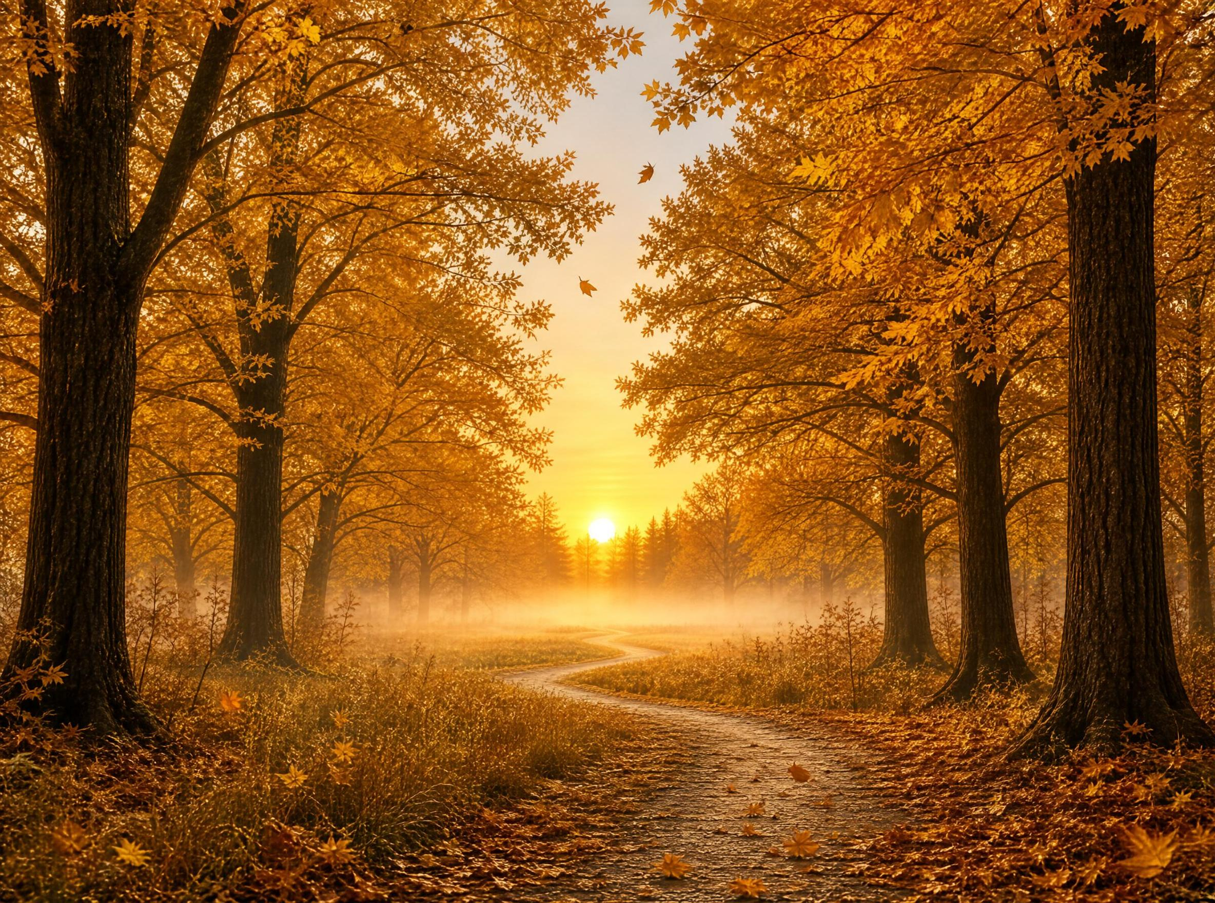 Sunlit Autumn Forest Path