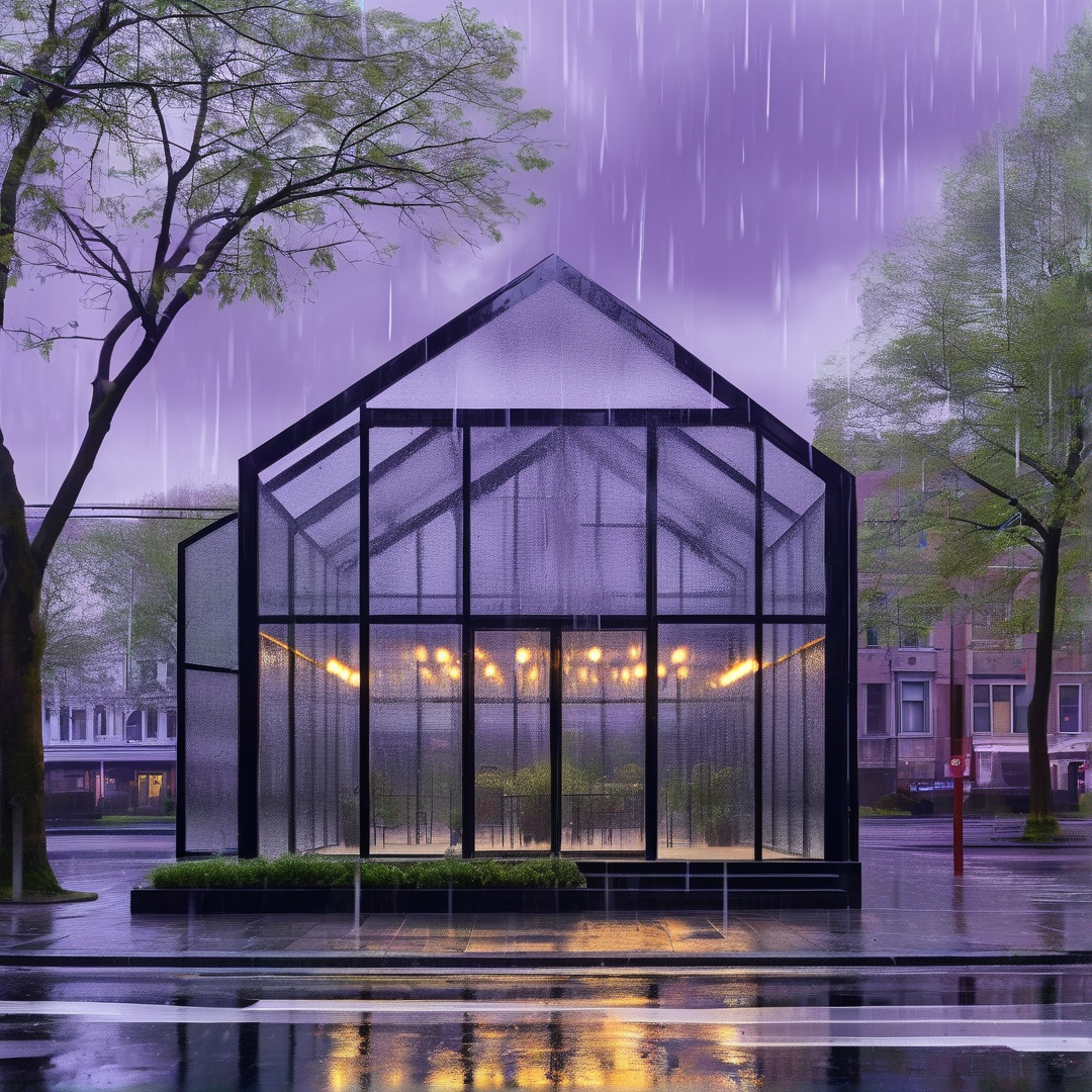 Glass Pavilion in Rain