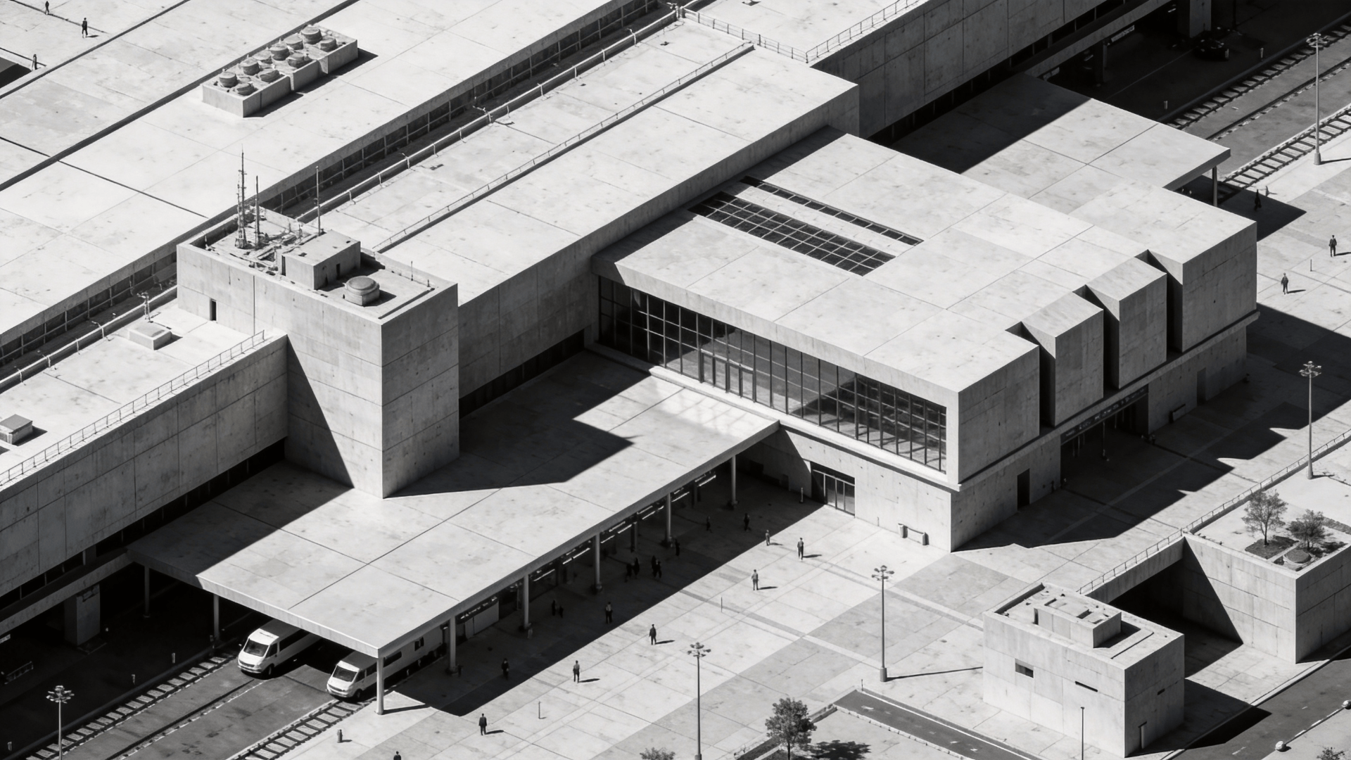 Terminal with Brutalist Massing — Urban Plaza