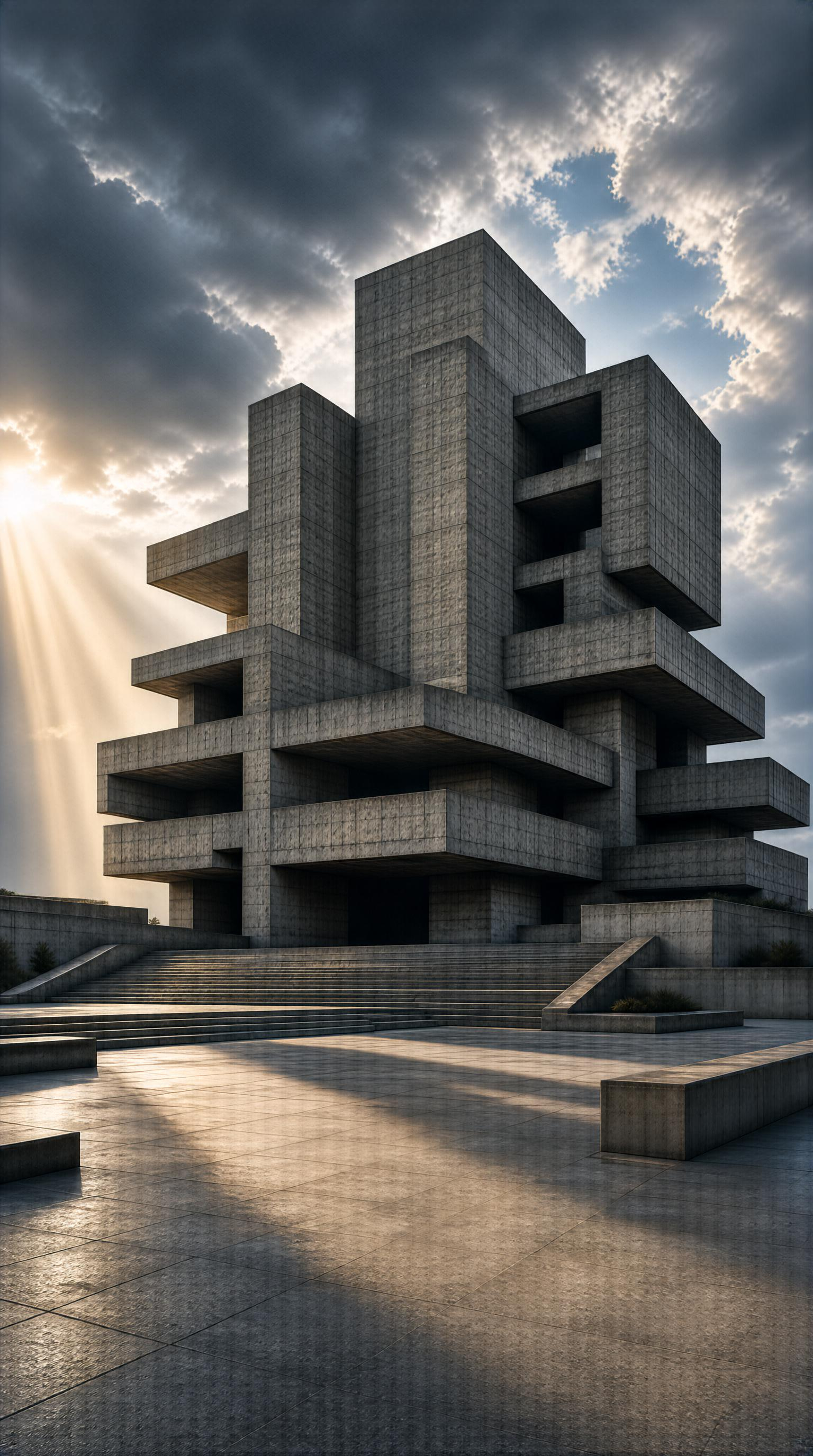 Modernist Concrete Building with Terraces