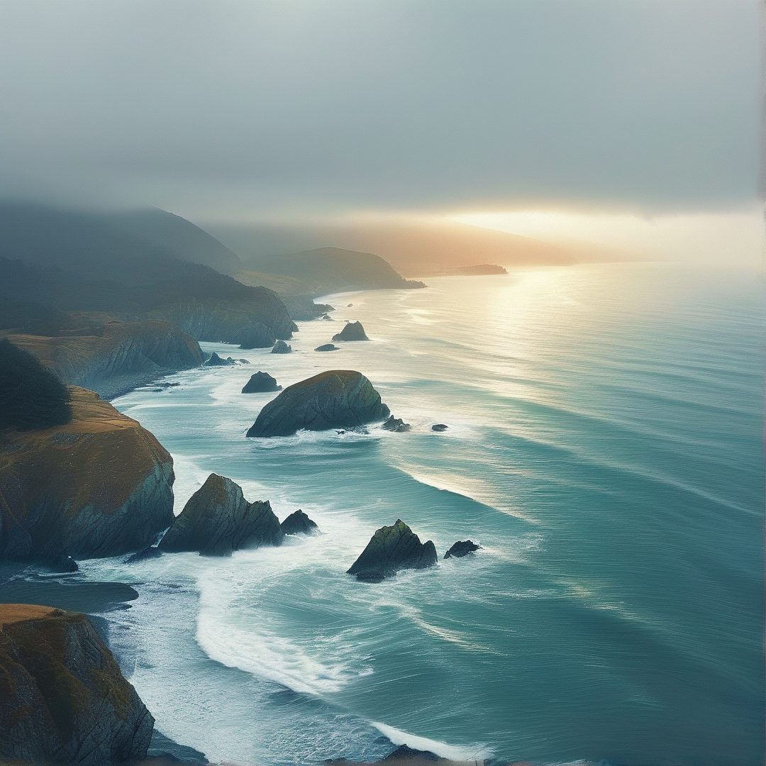 Misty Coastal Sunset