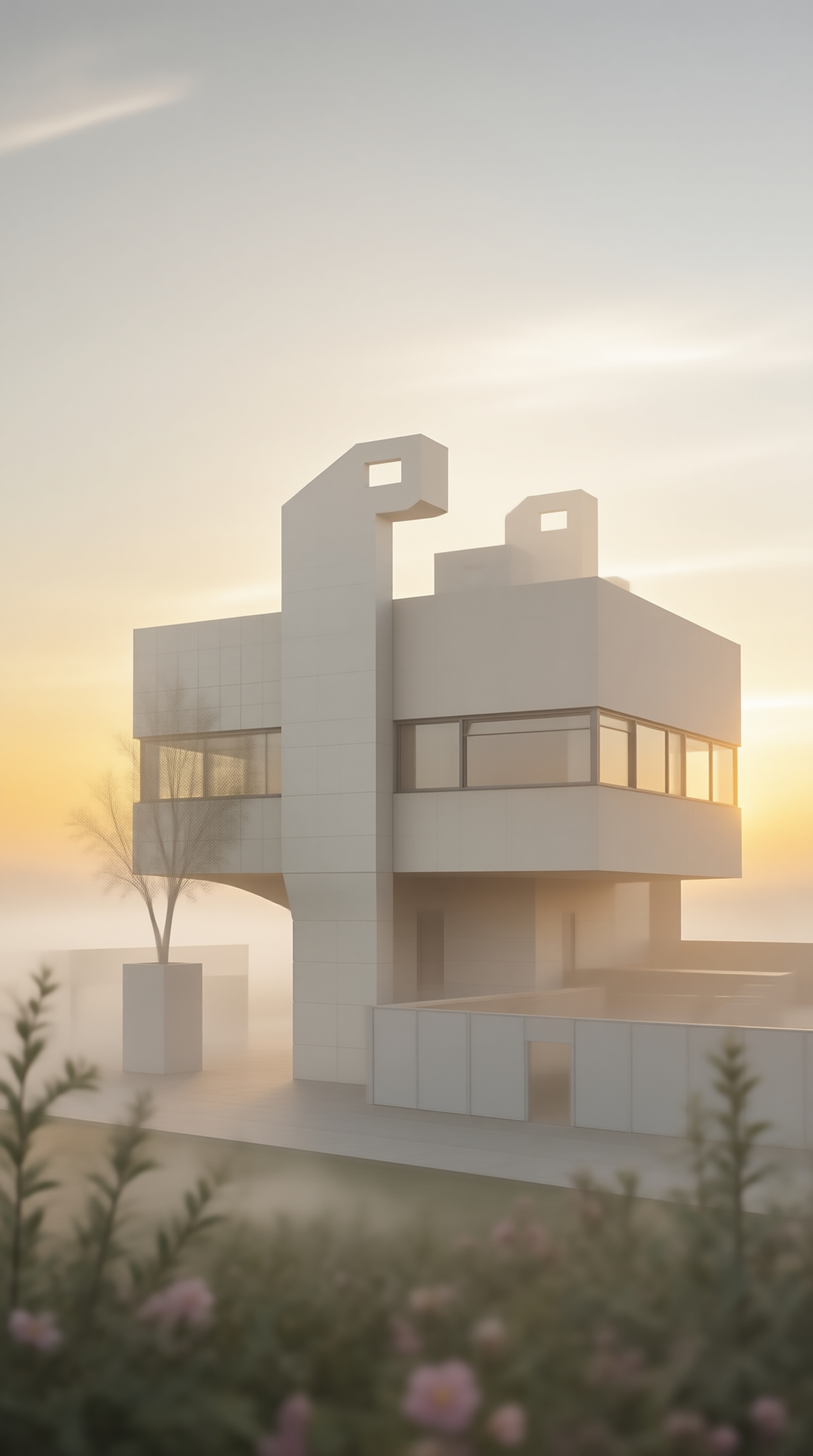 Modern White House in Mist