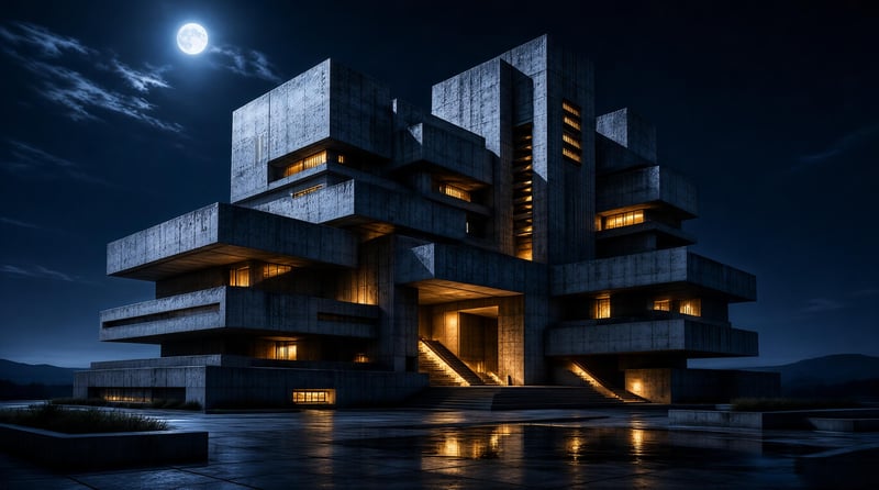 Modern Concrete Building at Night