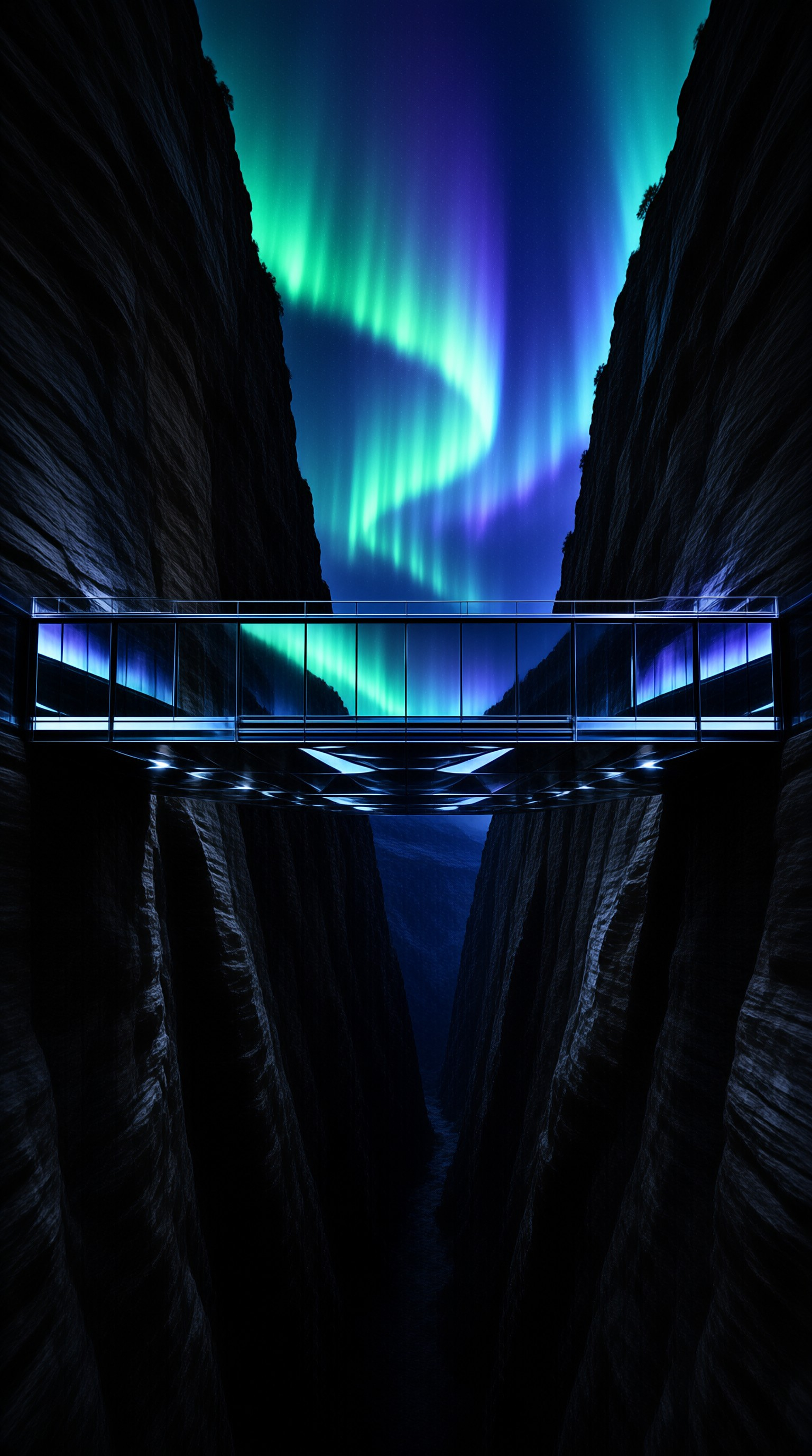 Glass Bridge Under Aurora