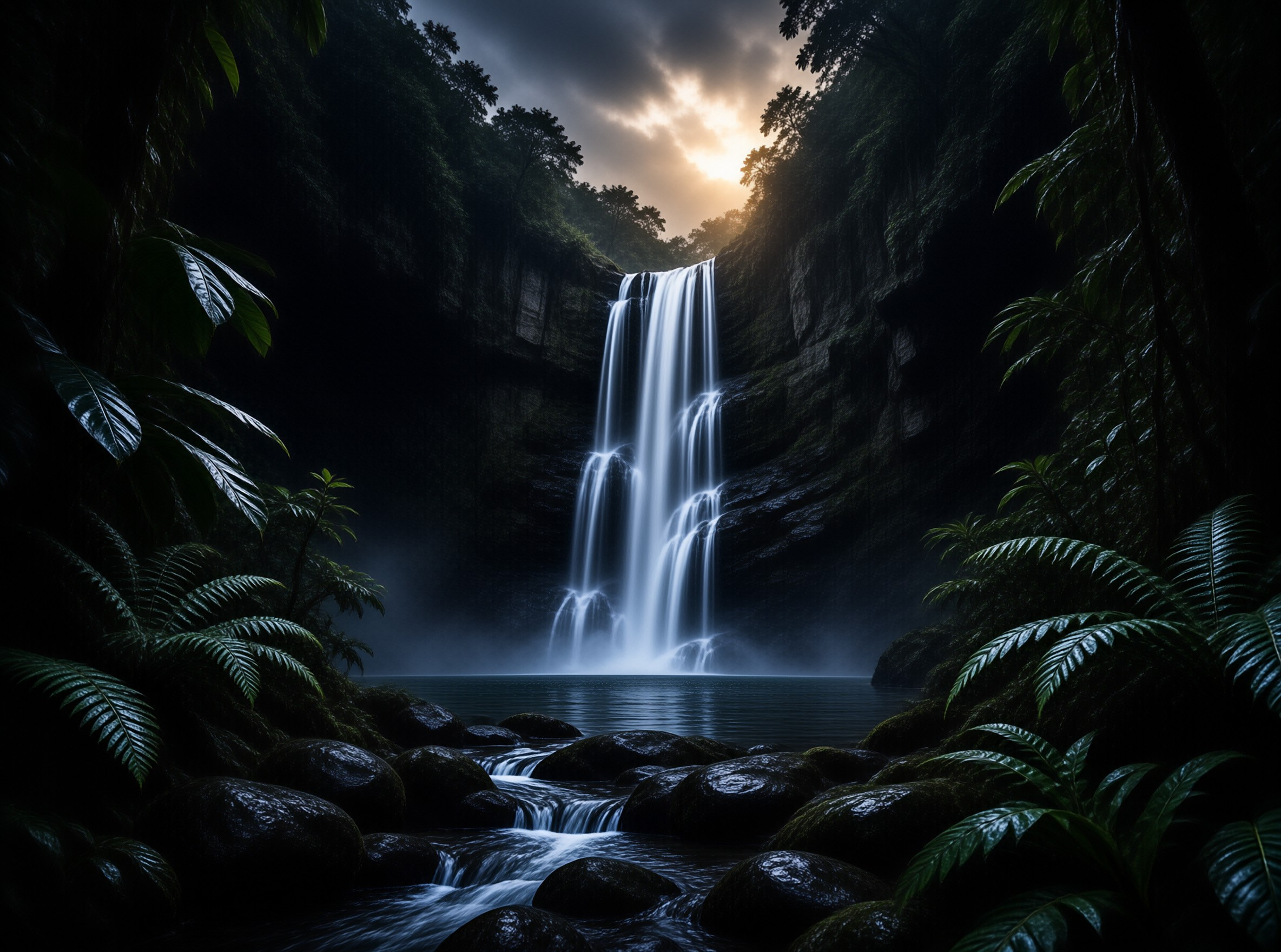 Misty Forest Waterfall