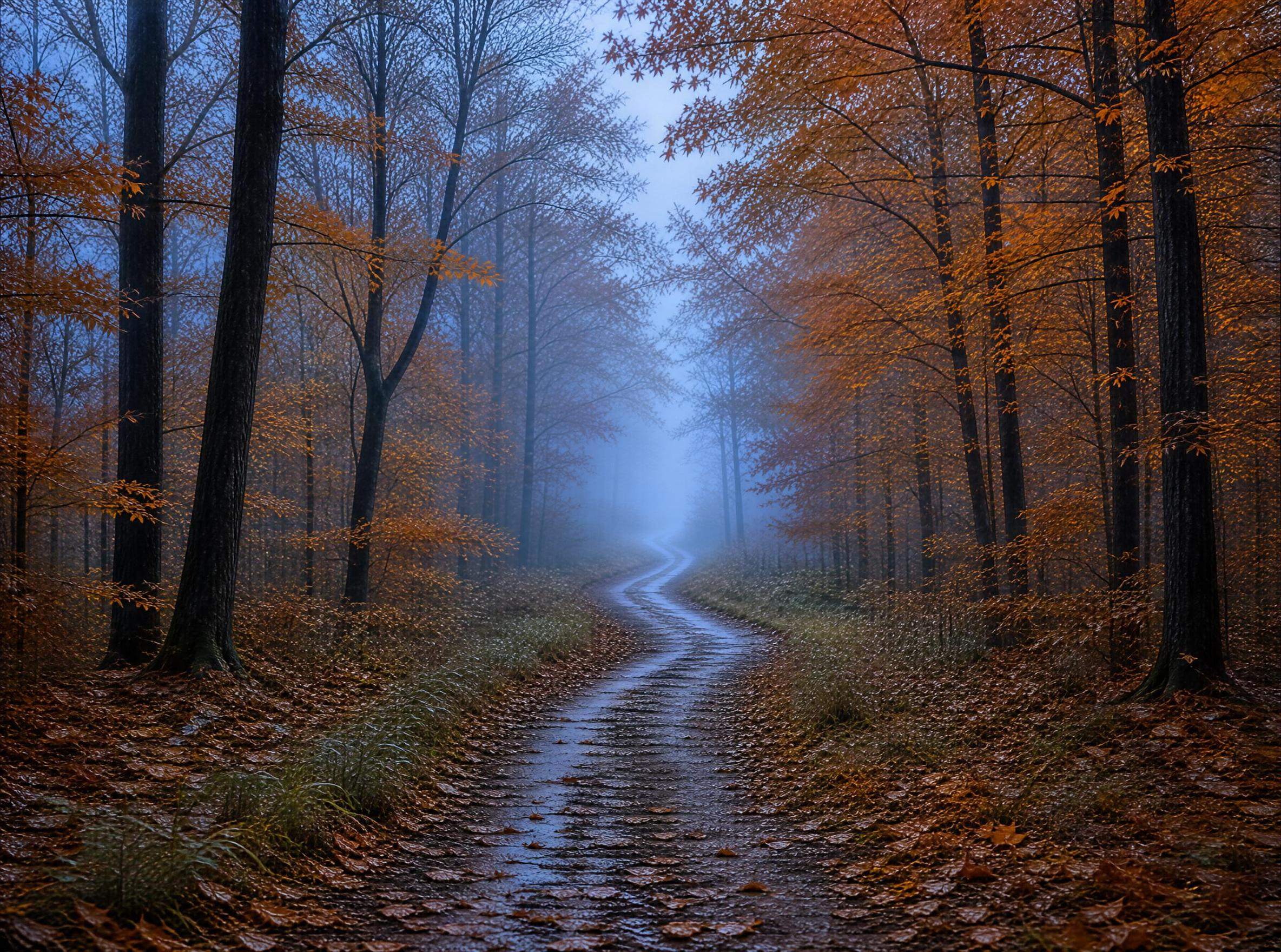 Misty Autumn Forest Path