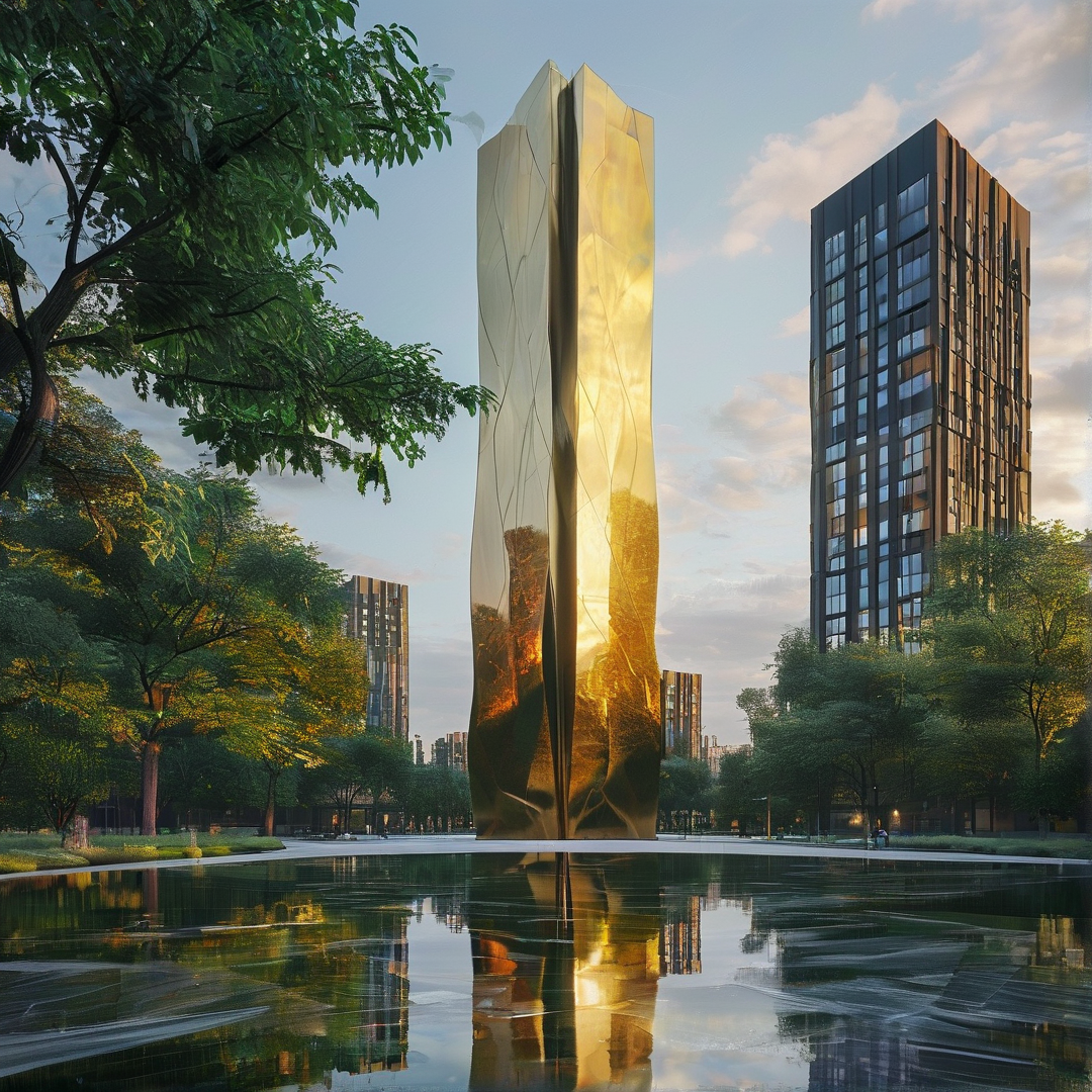 Golden Sculpture Reflection