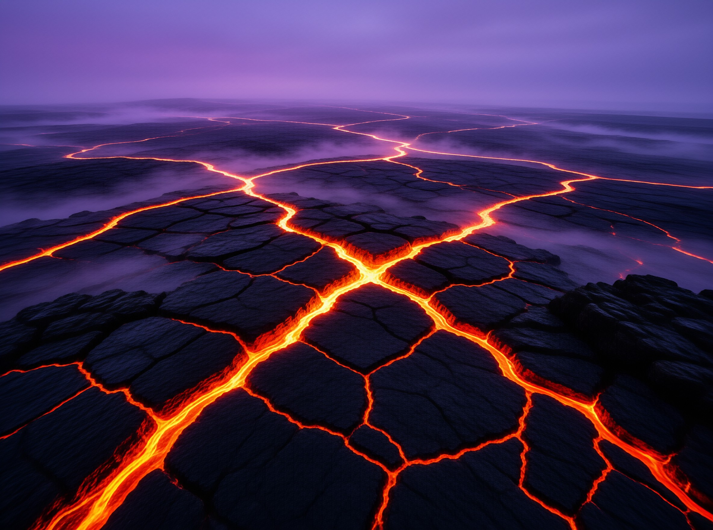 Glowing Lava Cracks in Mist