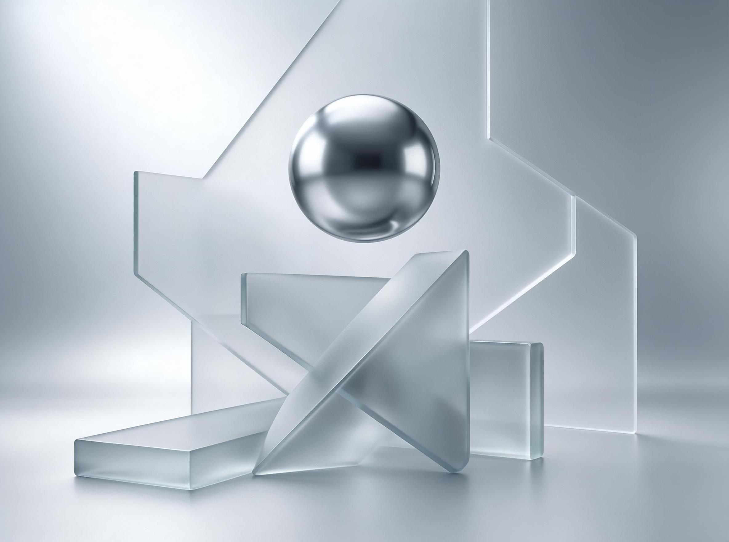 Geometric Metal Sphere and Glass Shapes
