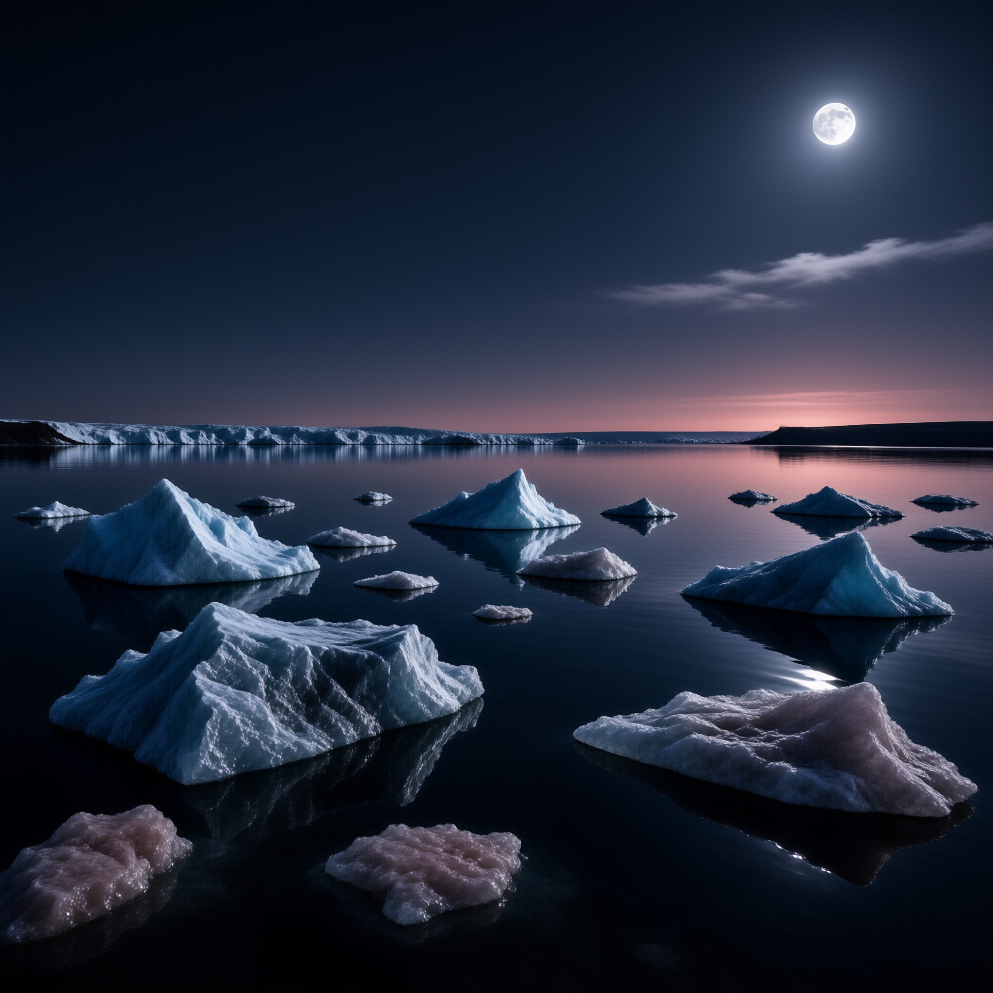 Moonlit Arctic Icebergs