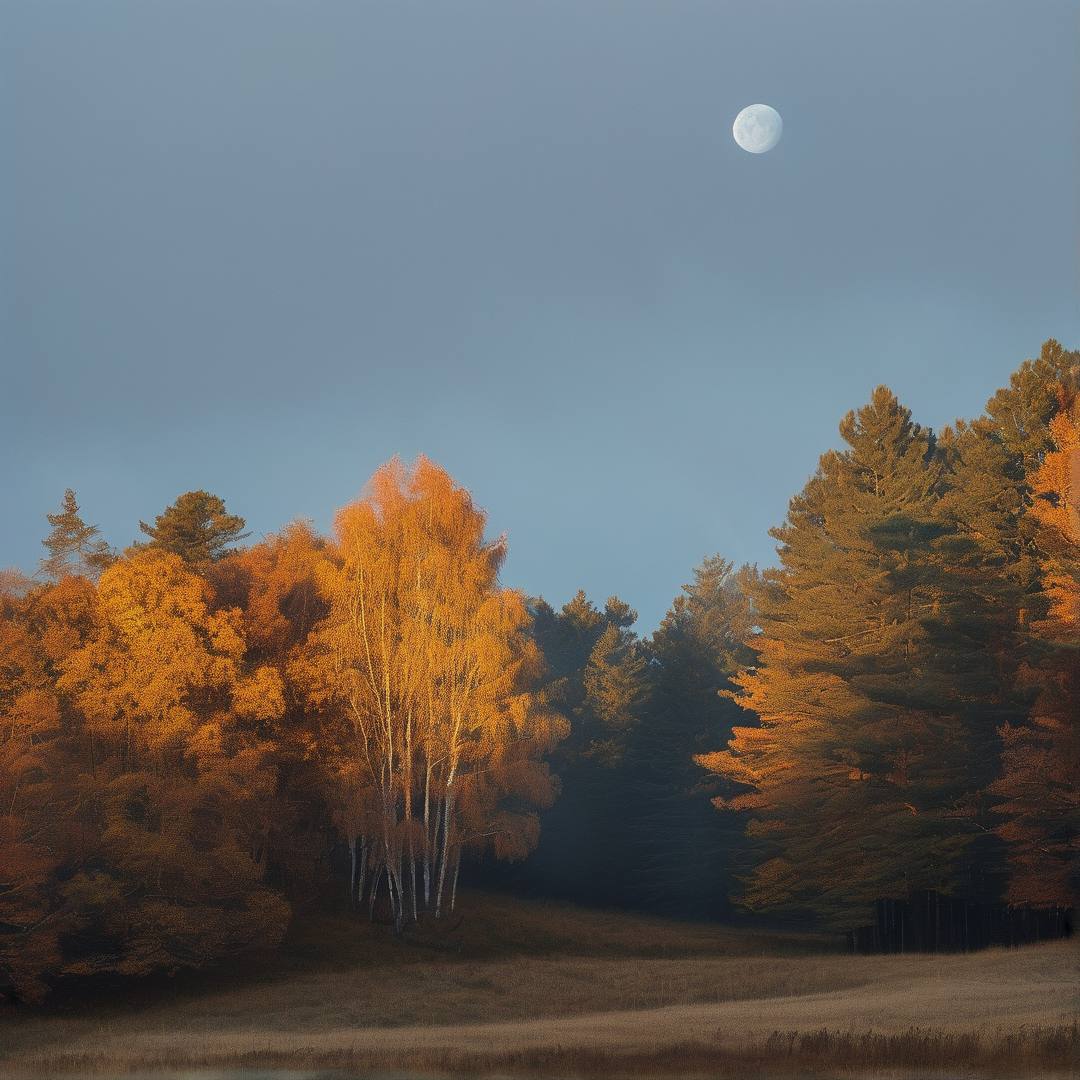 Moon Over Autumn Forest